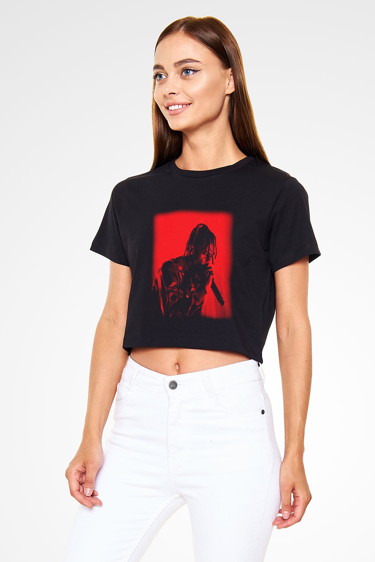 Travis Scott Siyah Crop Top Tişört