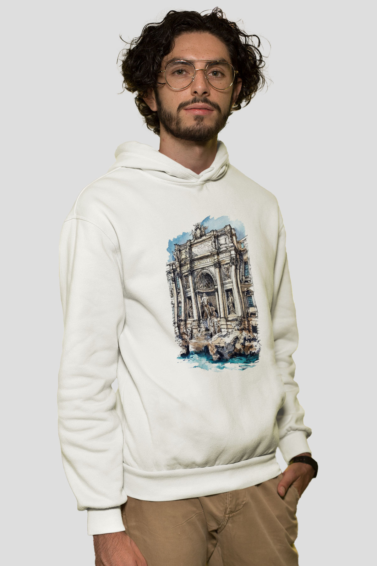 Trevi Çeşmesi Beyaz Unisex Kapşonlu Sweatshirt
