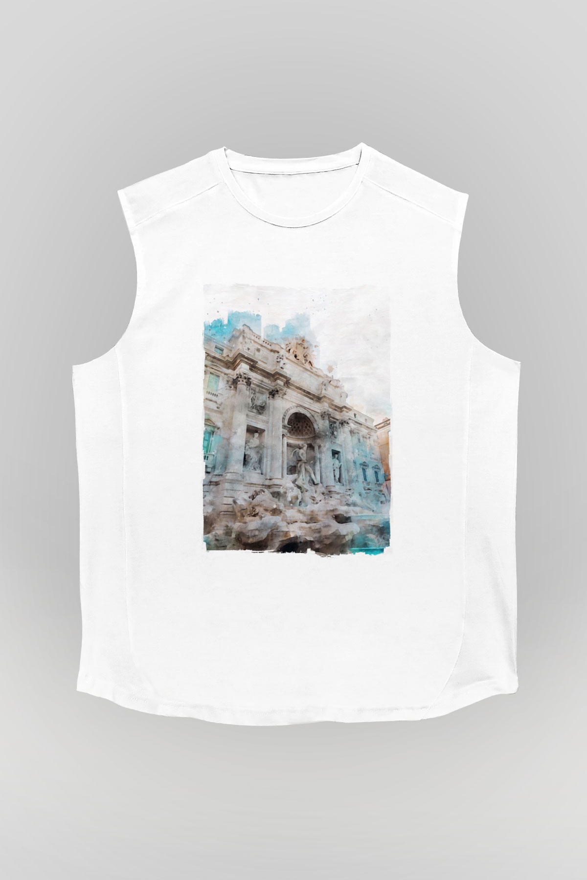 Trevi Çeşmesi Beyaz Unisex Kolsuz Tişört