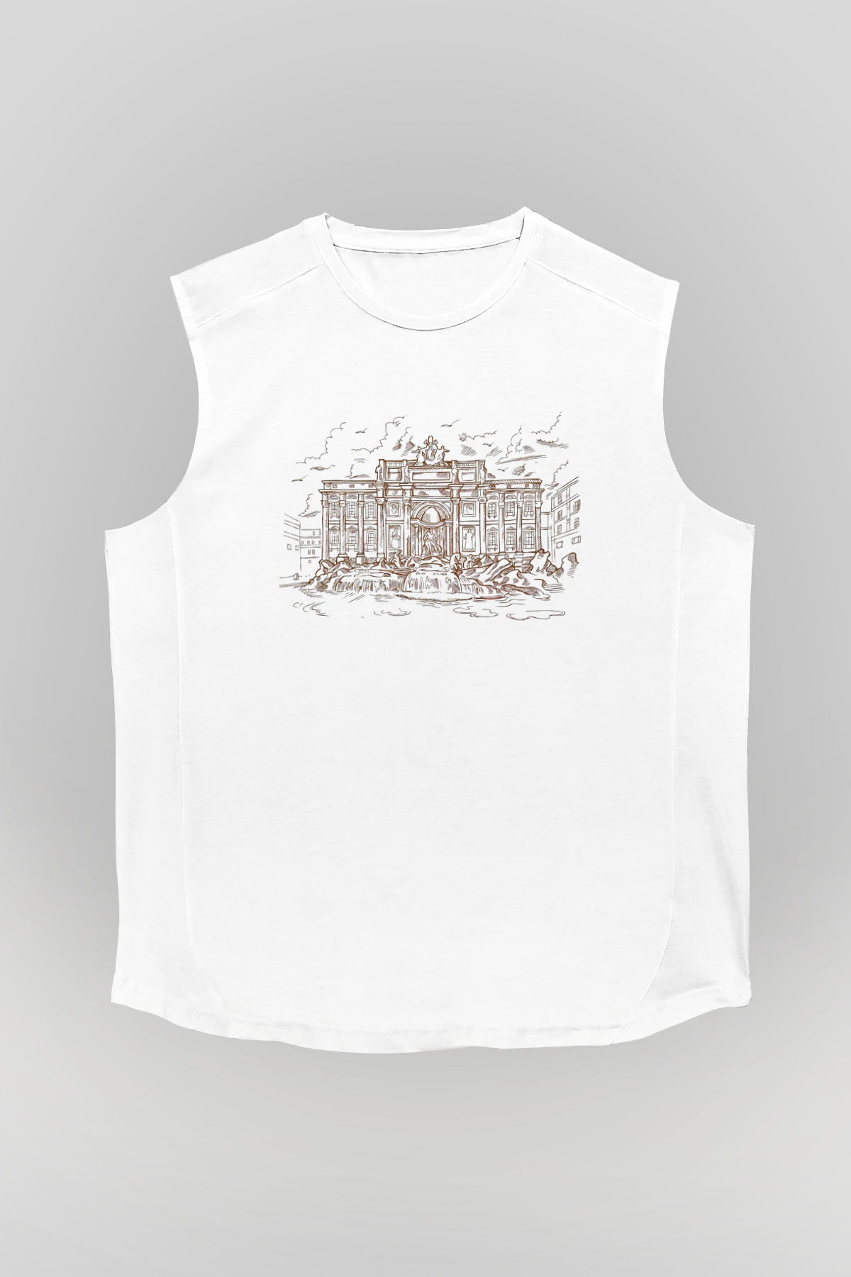 Trevi Çeşmesi Beyaz Unisex Kolsuz Tişört