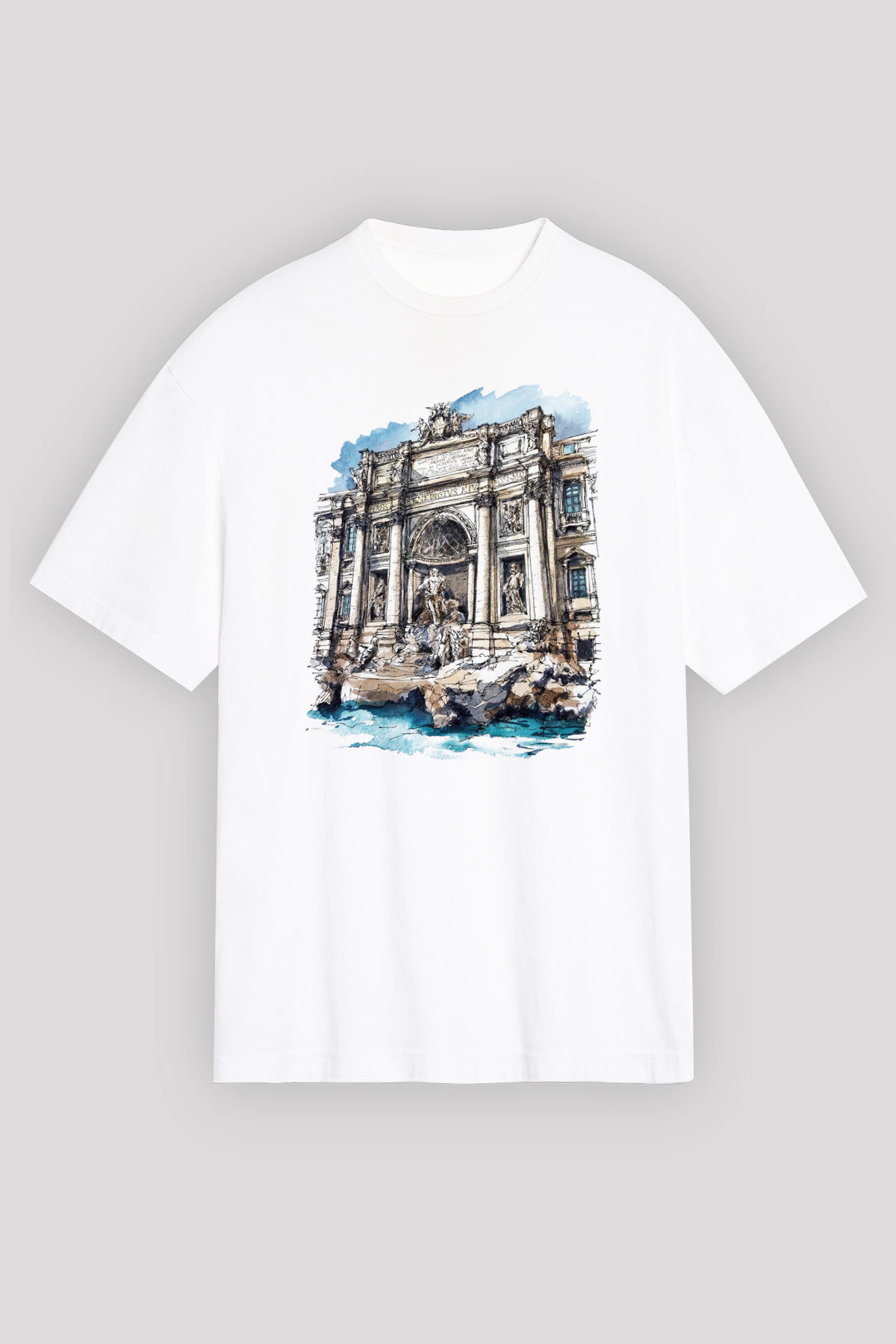 Trevi Çeşmesi Beyaz Unisex Oversize Tişört T-Shirt