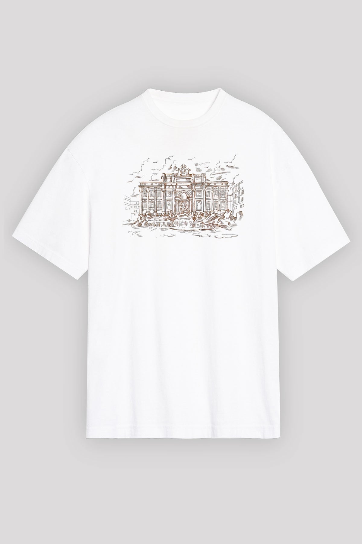 Trevi Çeşmesi Beyaz Unisex Oversize Tişört T-Shirt