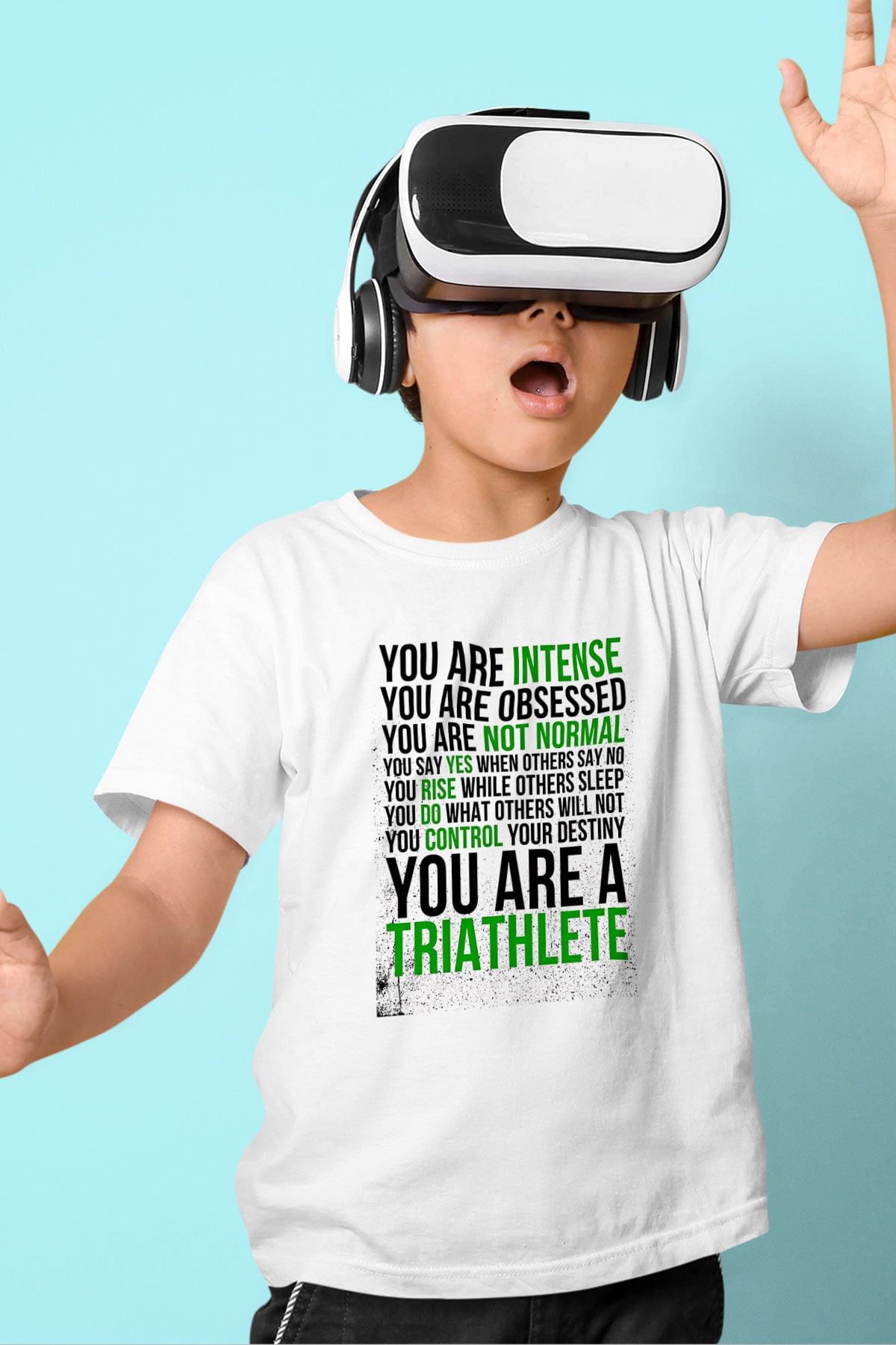 Triathlon Baskılı Unisex Beyaz Çocuk Tişört - Tshirt