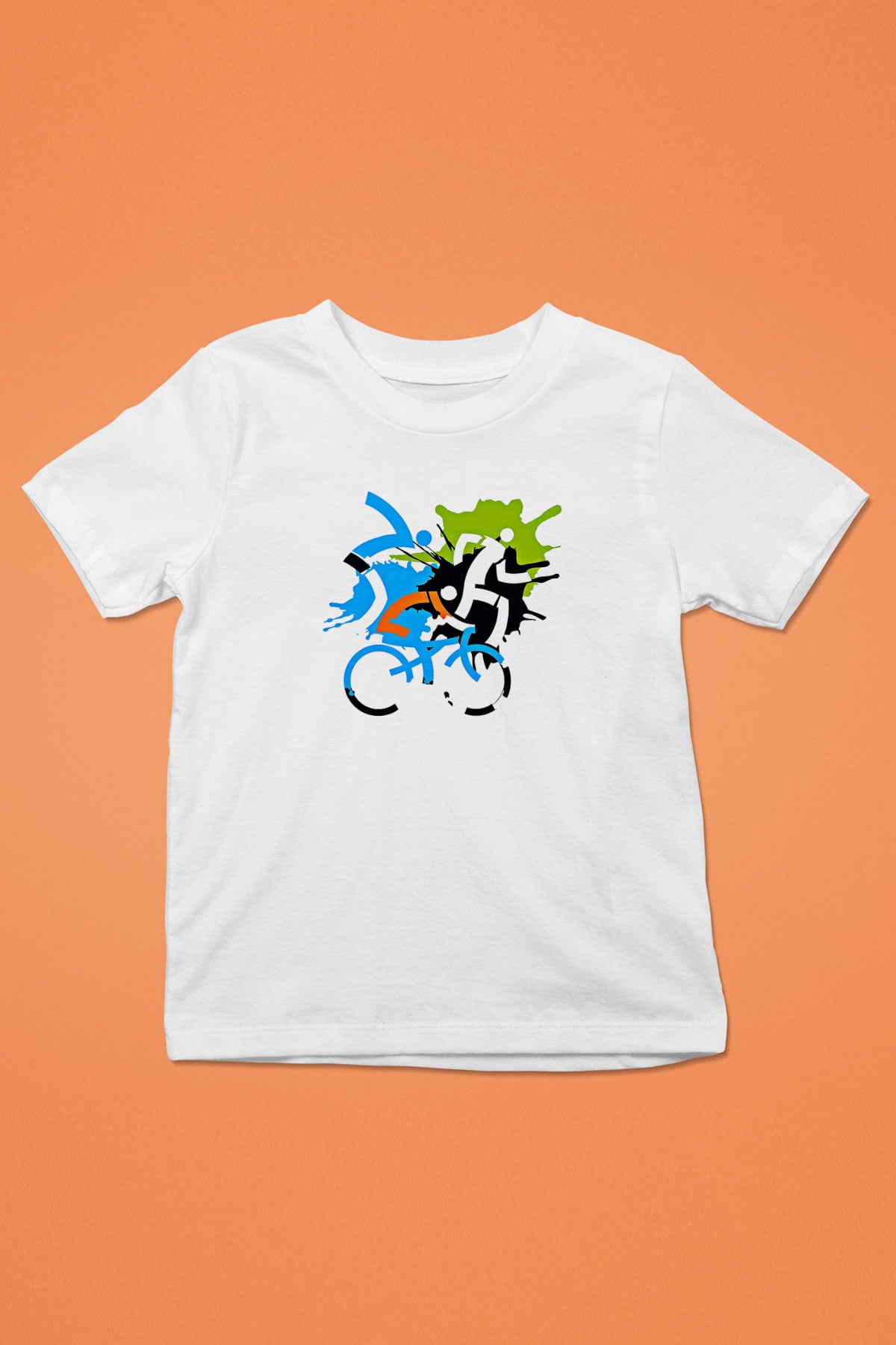 Triathlon Baskılı Unisex Beyaz Çocuk Tişört - Tshirt