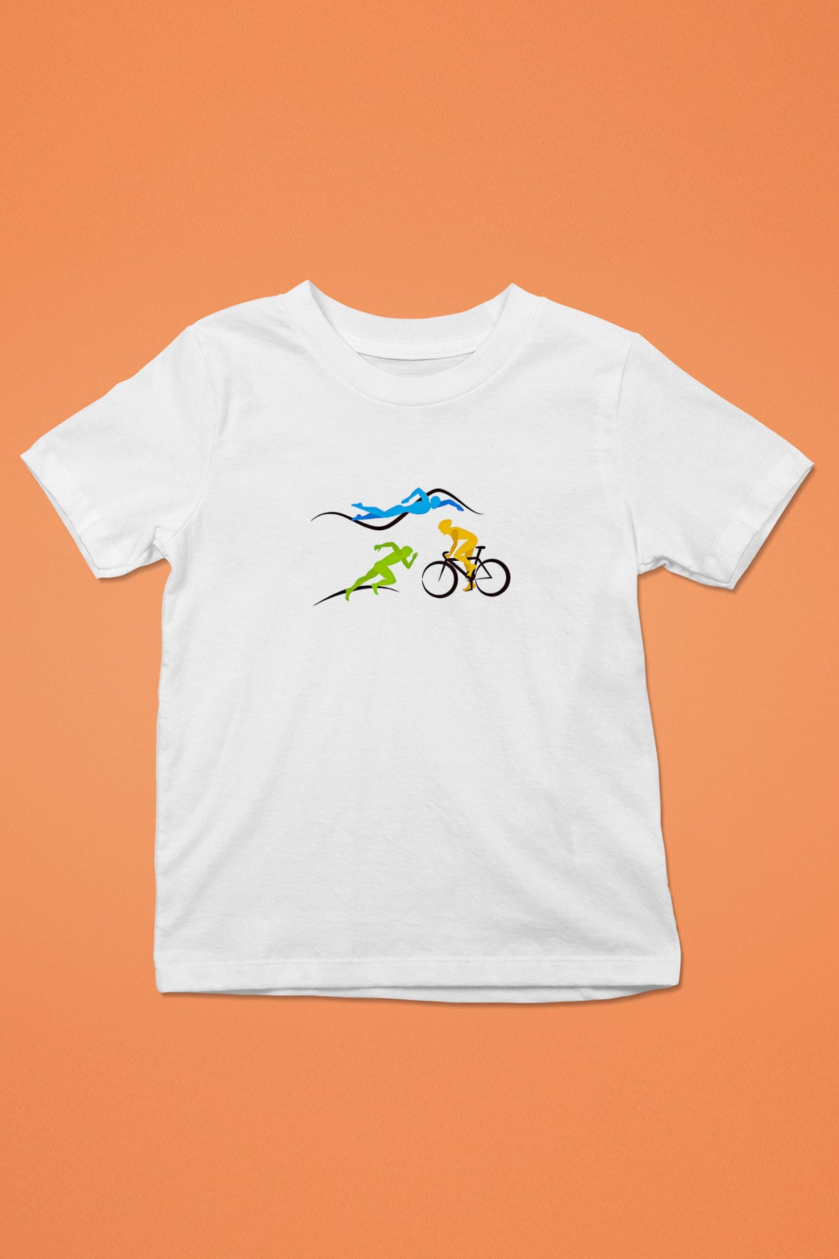 Triathlon Baskılı Unisex Beyaz Çocuk Tişört - Tshirt