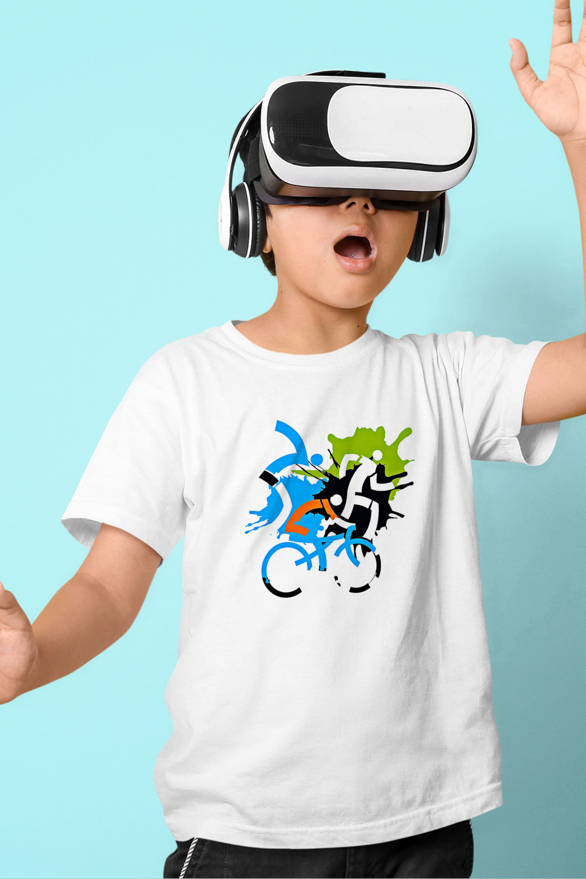 Triathlon Baskılı Unisex Beyaz Çocuk Tişört - Tshirt