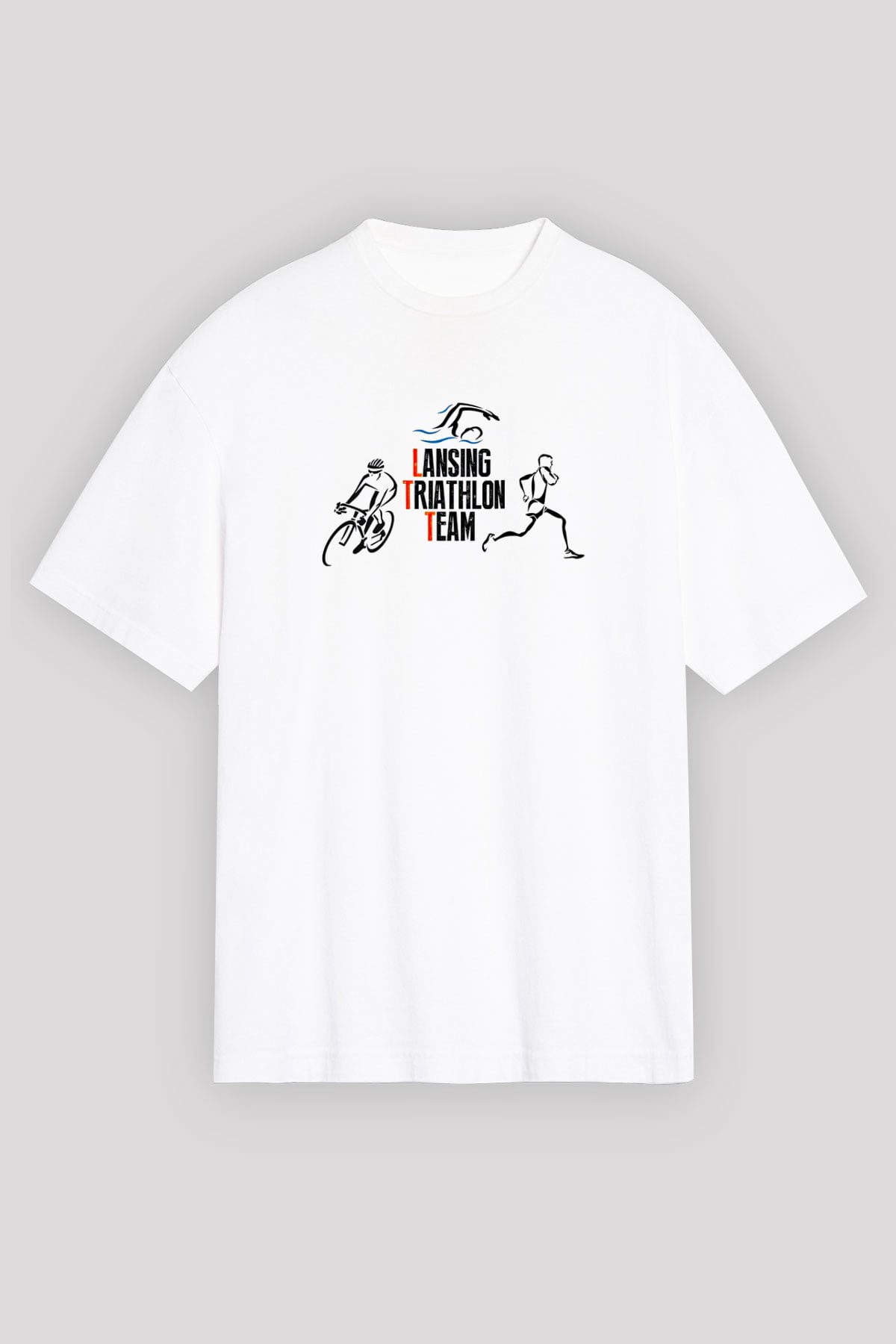 Triathlon Baskılı Unisex Beyaz Oversize Tişört - Tshirt