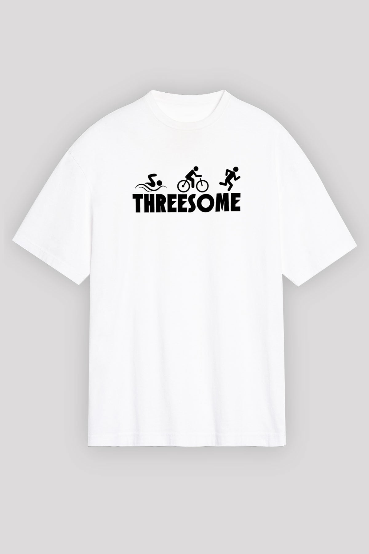 Triathlon Baskılı Unisex Beyaz Oversize Tişört - Tshirt