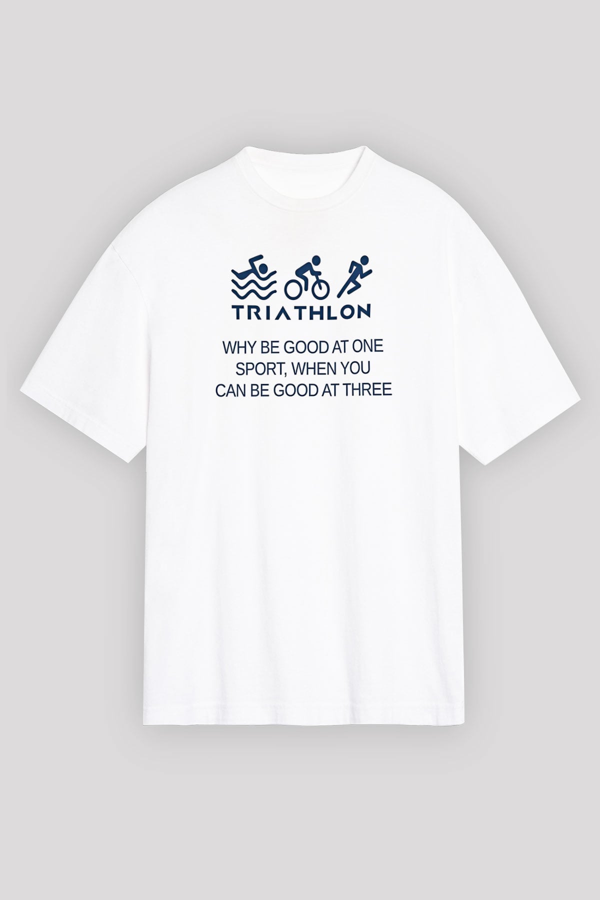 Triathlon Baskılı Unisex Beyaz Oversize Tişört - Tshirt