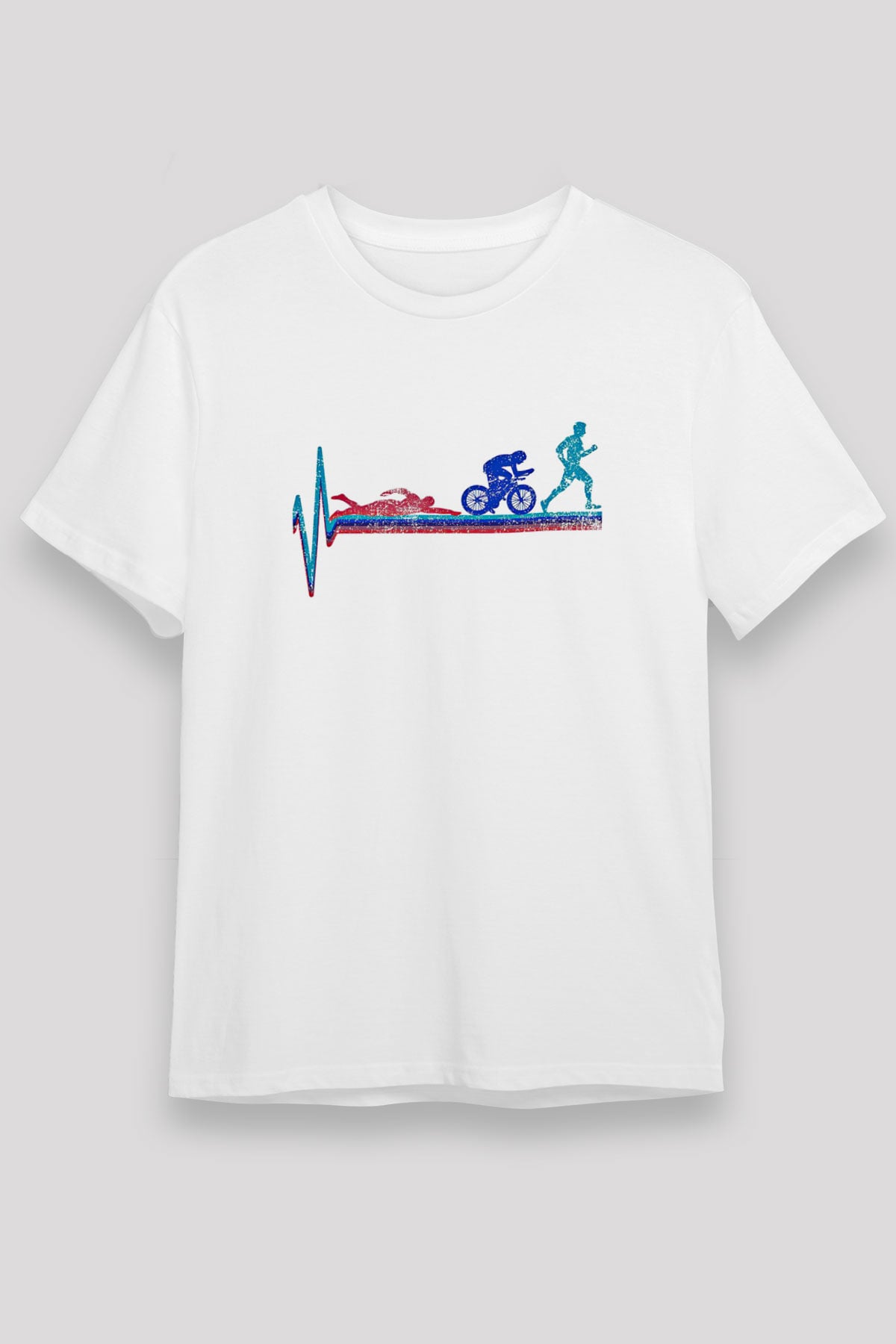 Triathlon Baskılı Unisex Beyaz Tişört - Tshirt