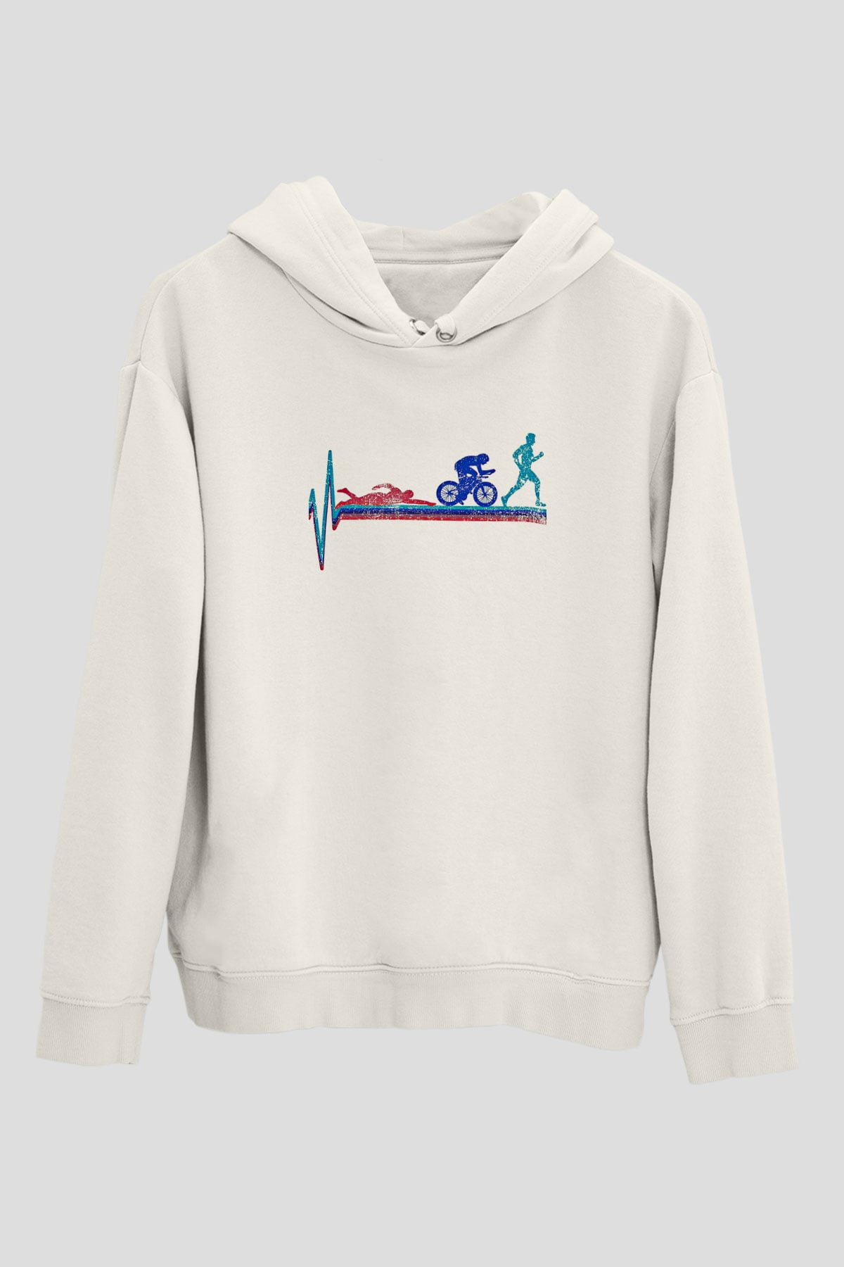Triathlon Baskılı Unisex Ekru Hoodie