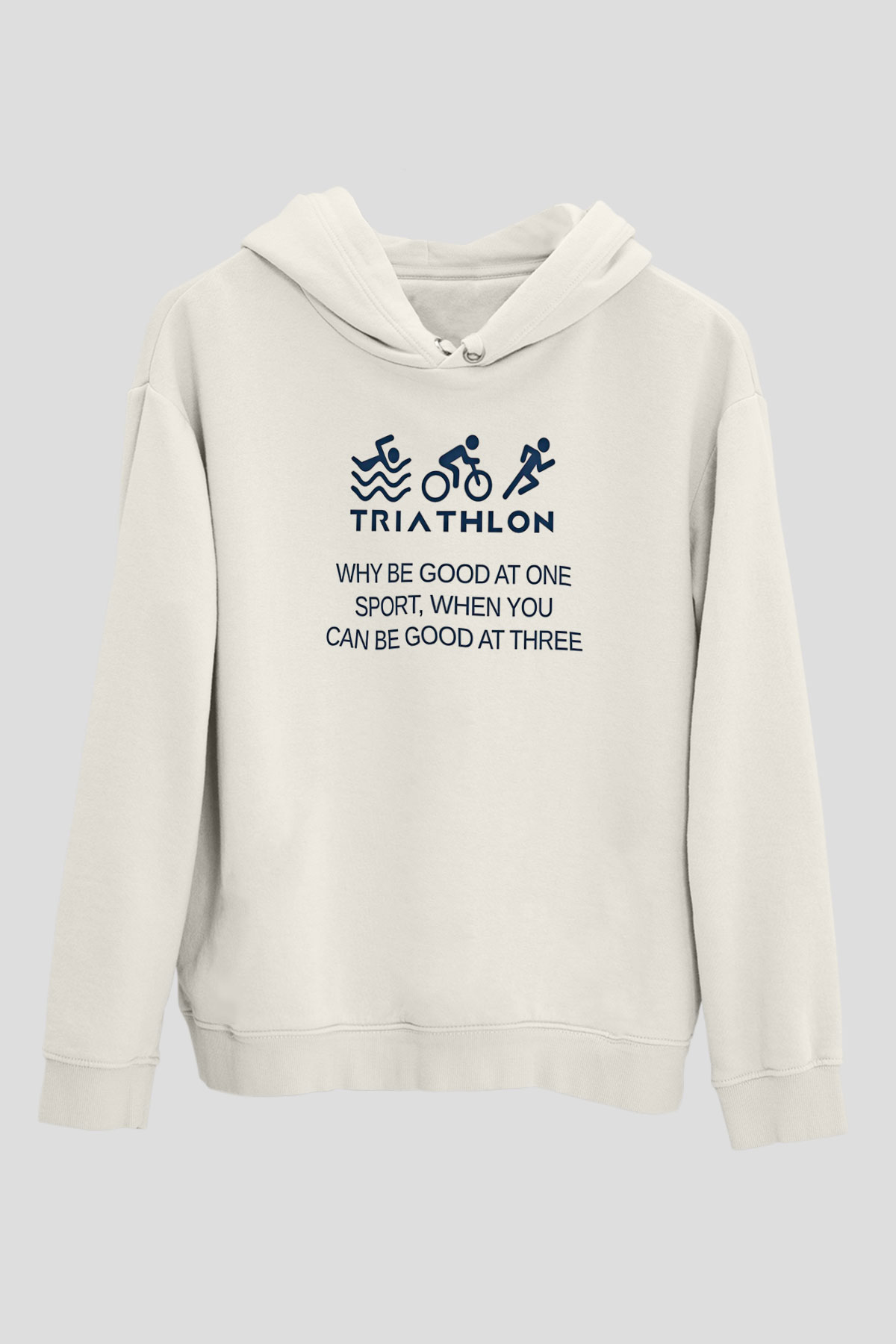 Triathlon Baskılı Unisex Ekru Hoodie