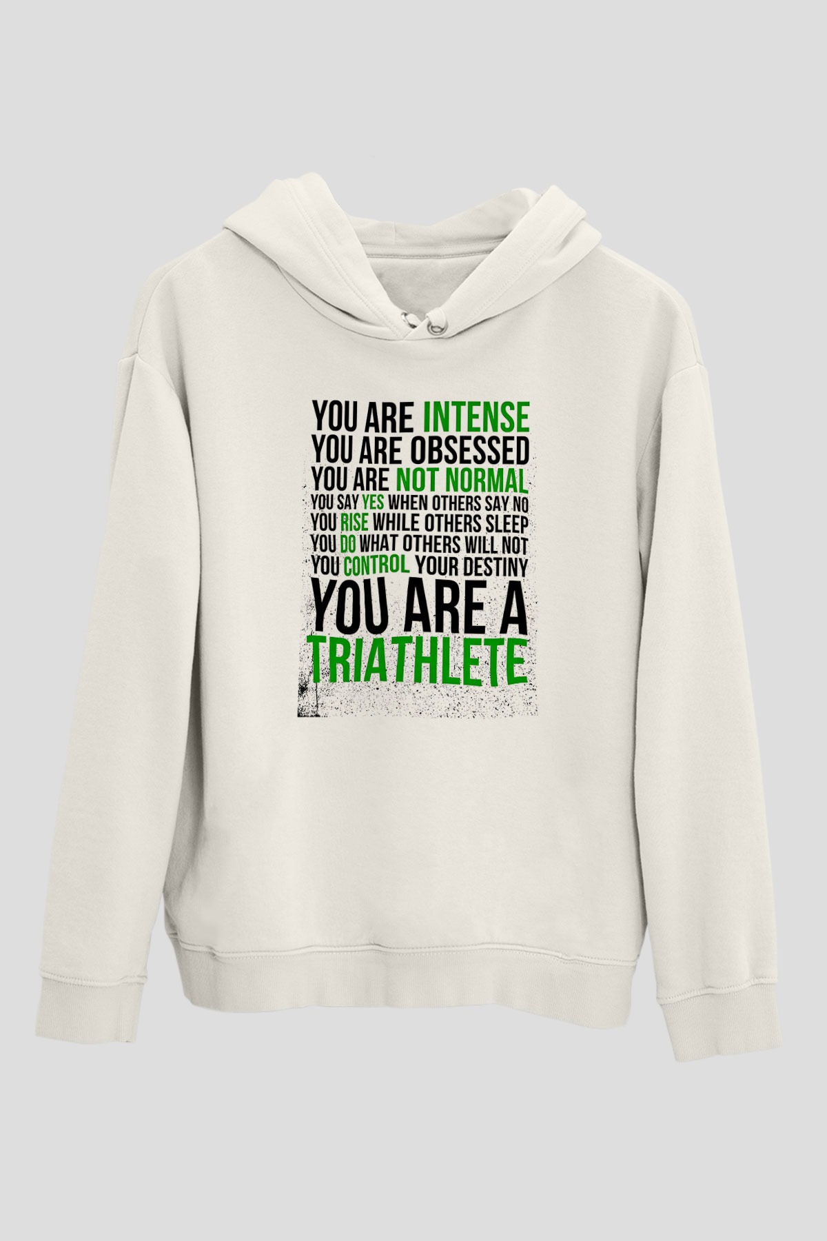 Triathlon Baskılı Unisex Ekru Hoodie