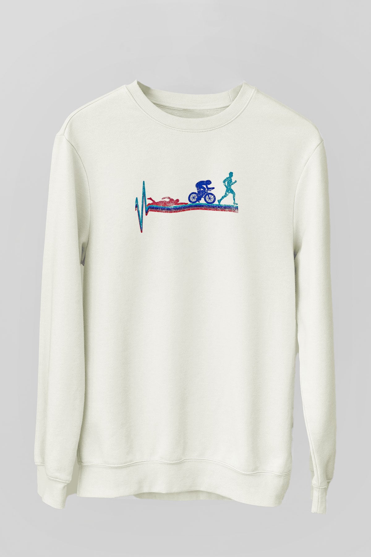 Triathlon Baskılı Unisex Ekru Sweatshirt