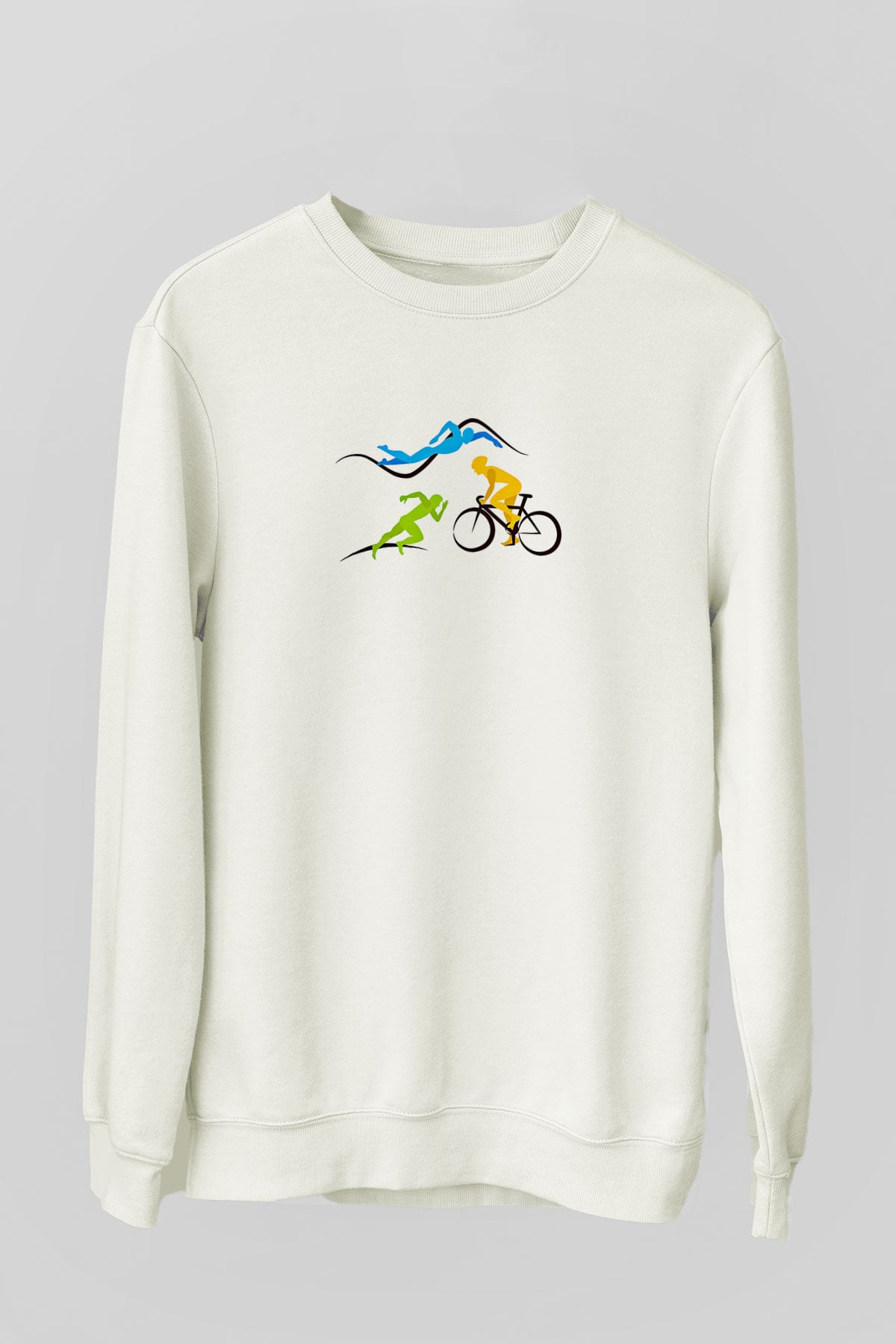 Triathlon Baskılı Unisex Ekru Sweatshirt