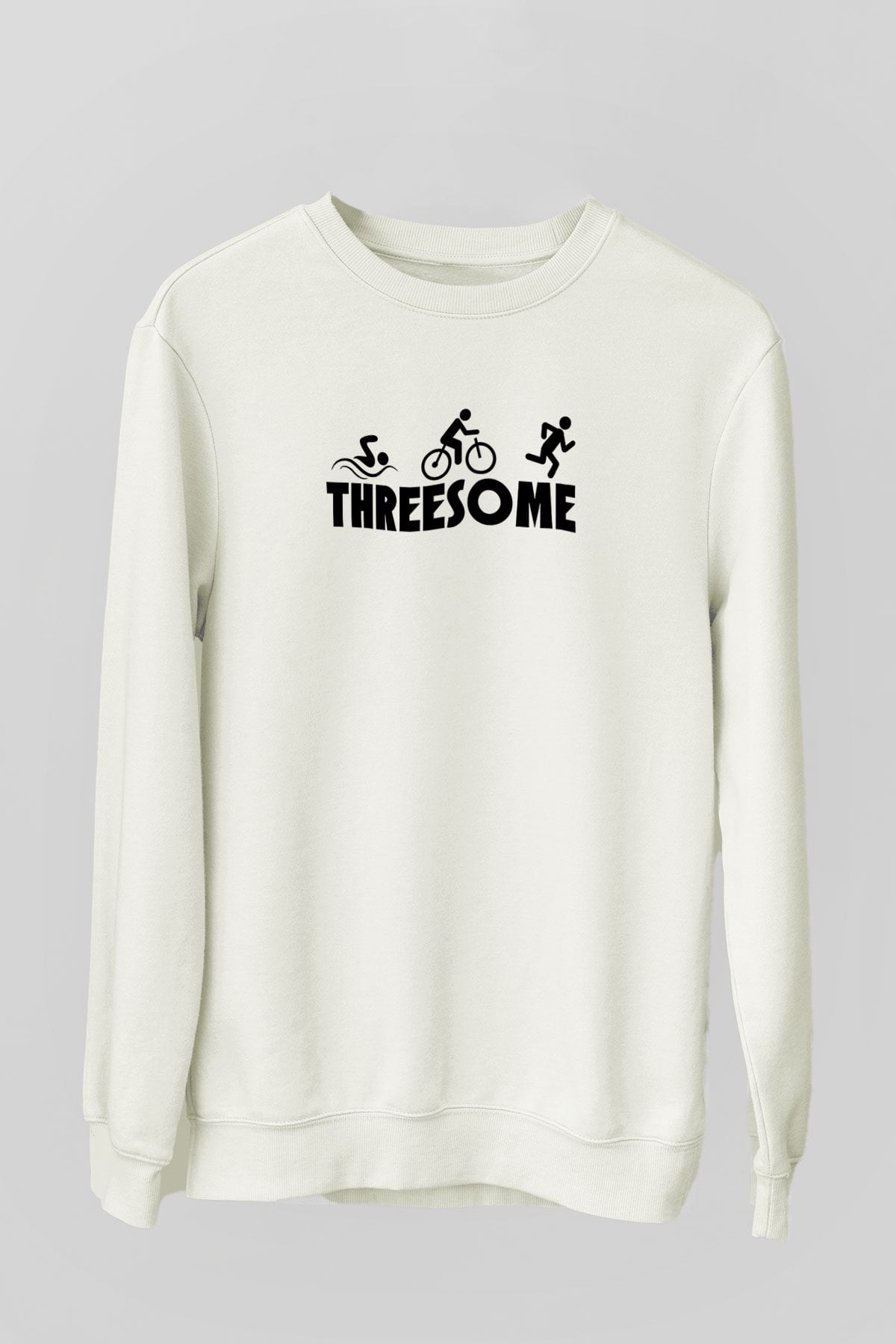 Triathlon Baskılı Unisex Ekru Sweatshirt