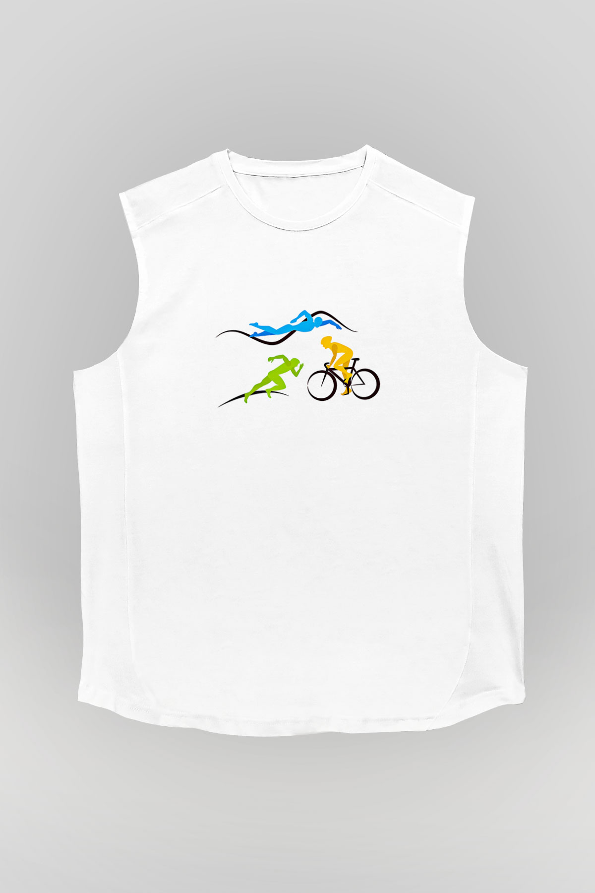 Triathlon Baskılı Unisex Kolsuz Beyaz Tişört