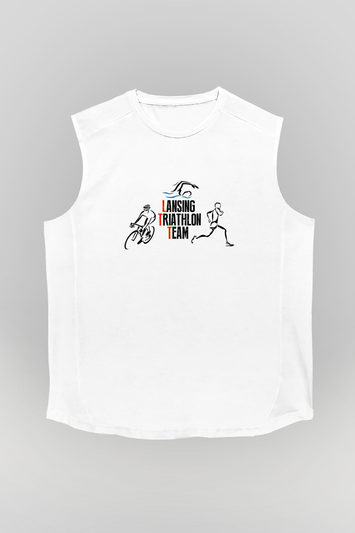 Triathlon Baskılı Unisex Kolsuz Beyaz Tişört