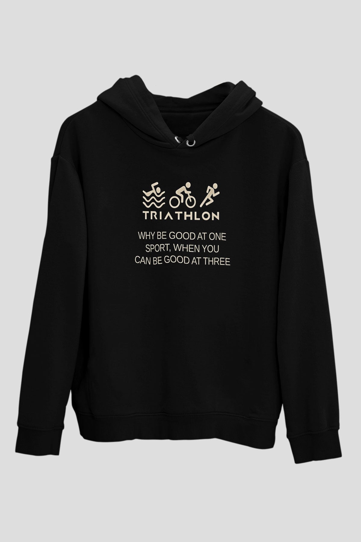 Triathlon Baskılı Unisex Siyah Kapüşonlu Sweatshirt