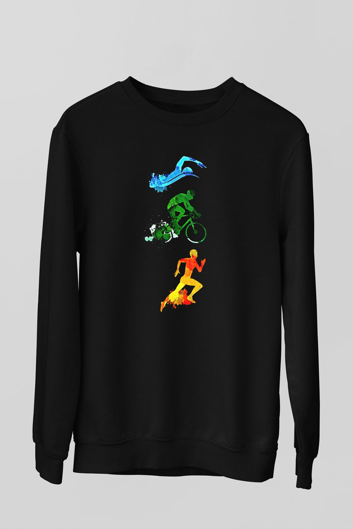 Triathlon Baskılı Unisex Siyah Sweatshirt