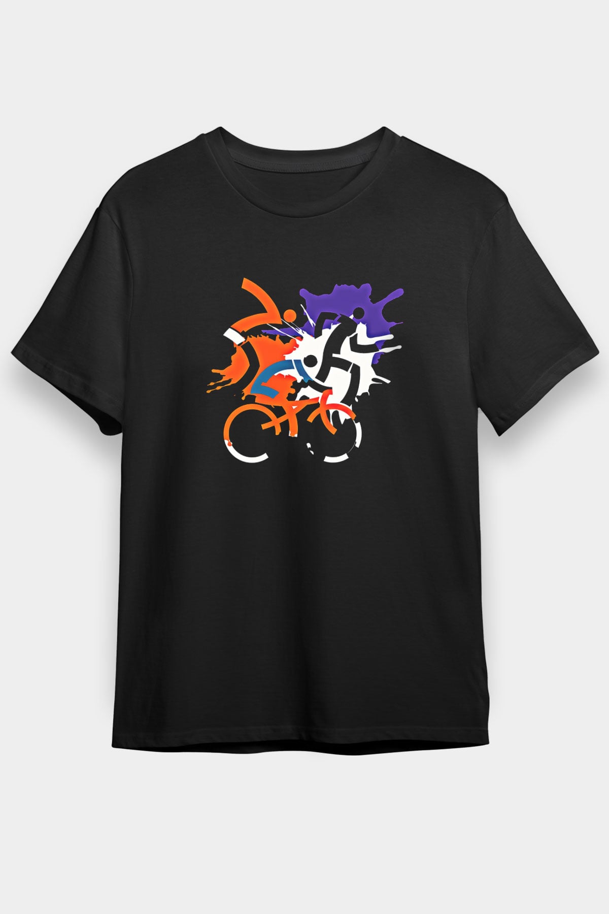 Triathlon Baskılı Unisex Siyah Tişört - Tshirt