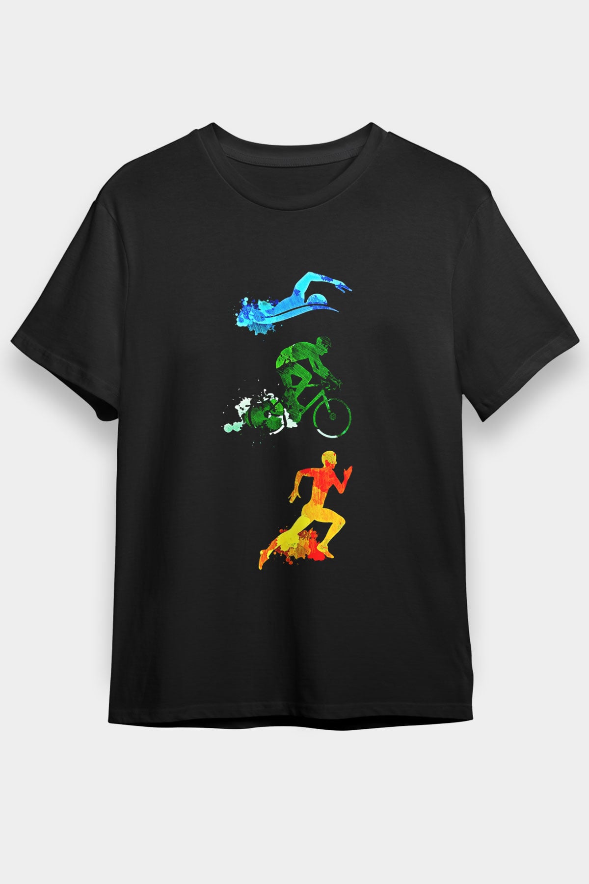 Triathlon Baskılı Unisex Siyah Tişört - Tshirt