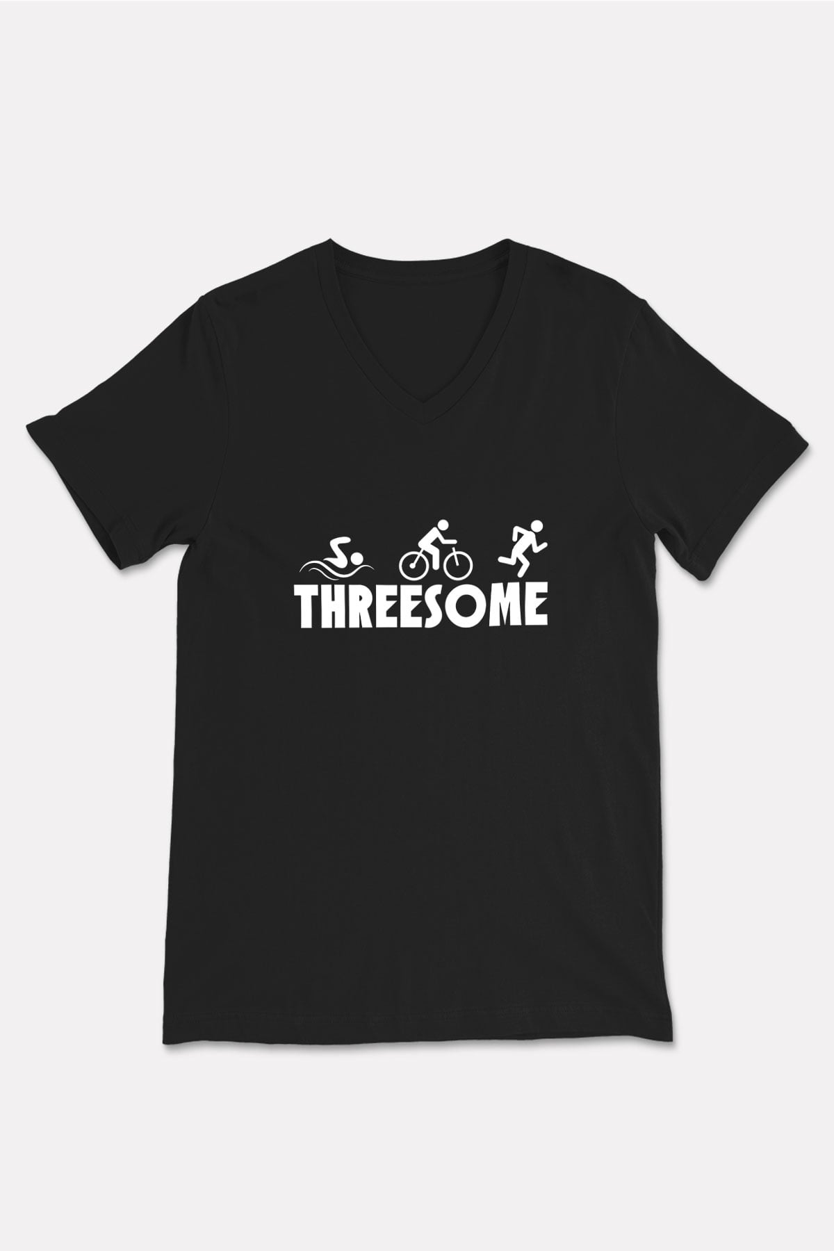 Triathlon Baskılı Unisex Siyah V Yaka Tişört