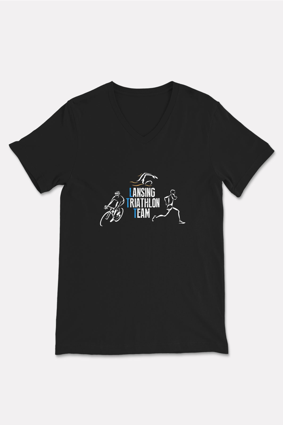 Triathlon Baskılı Unisex Siyah V Yaka Tişört