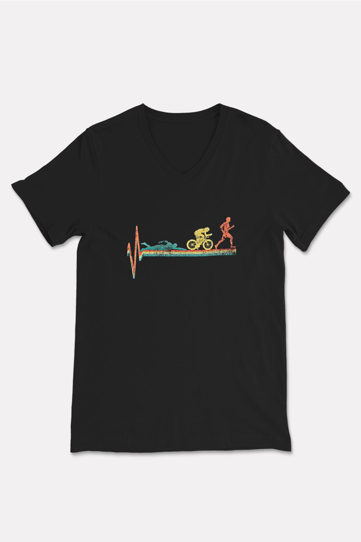Triathlon Baskılı Unisex Siyah V Yaka Tişört