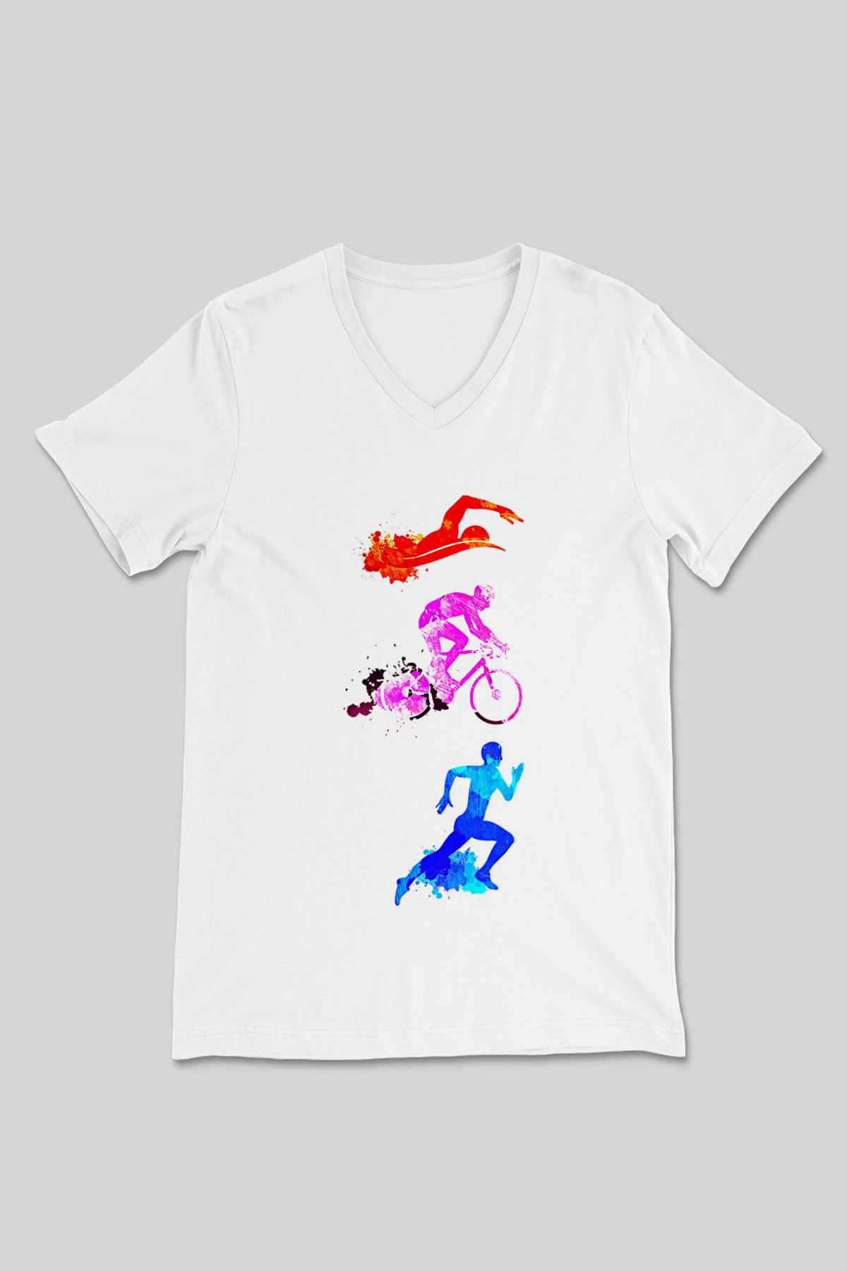 Triathlon Baskılı Unisex V Yaka Tişört - Tshirt