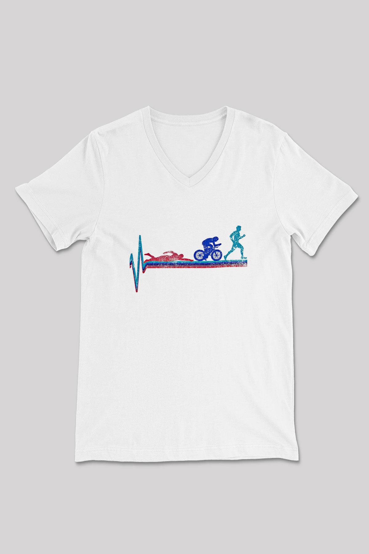Triathlon Baskılı Unisex V Yaka Tişört - Tshirt
