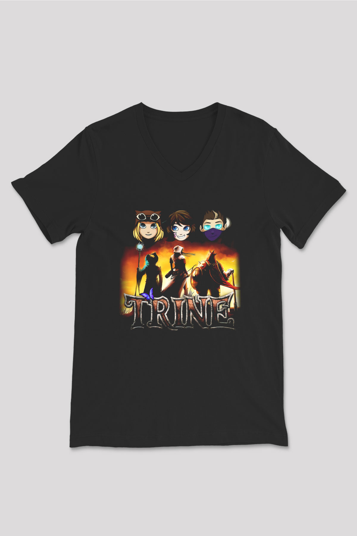 Trine Siyah Unisex V Yaka Tişört T-Shirt