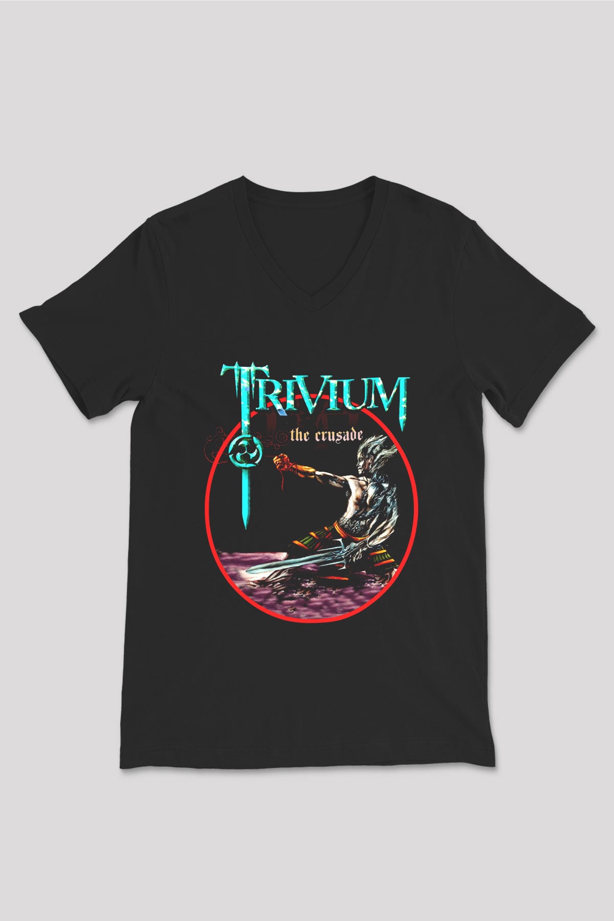 Trivium Siyah Unisex V Yaka Tişört T-Shirt