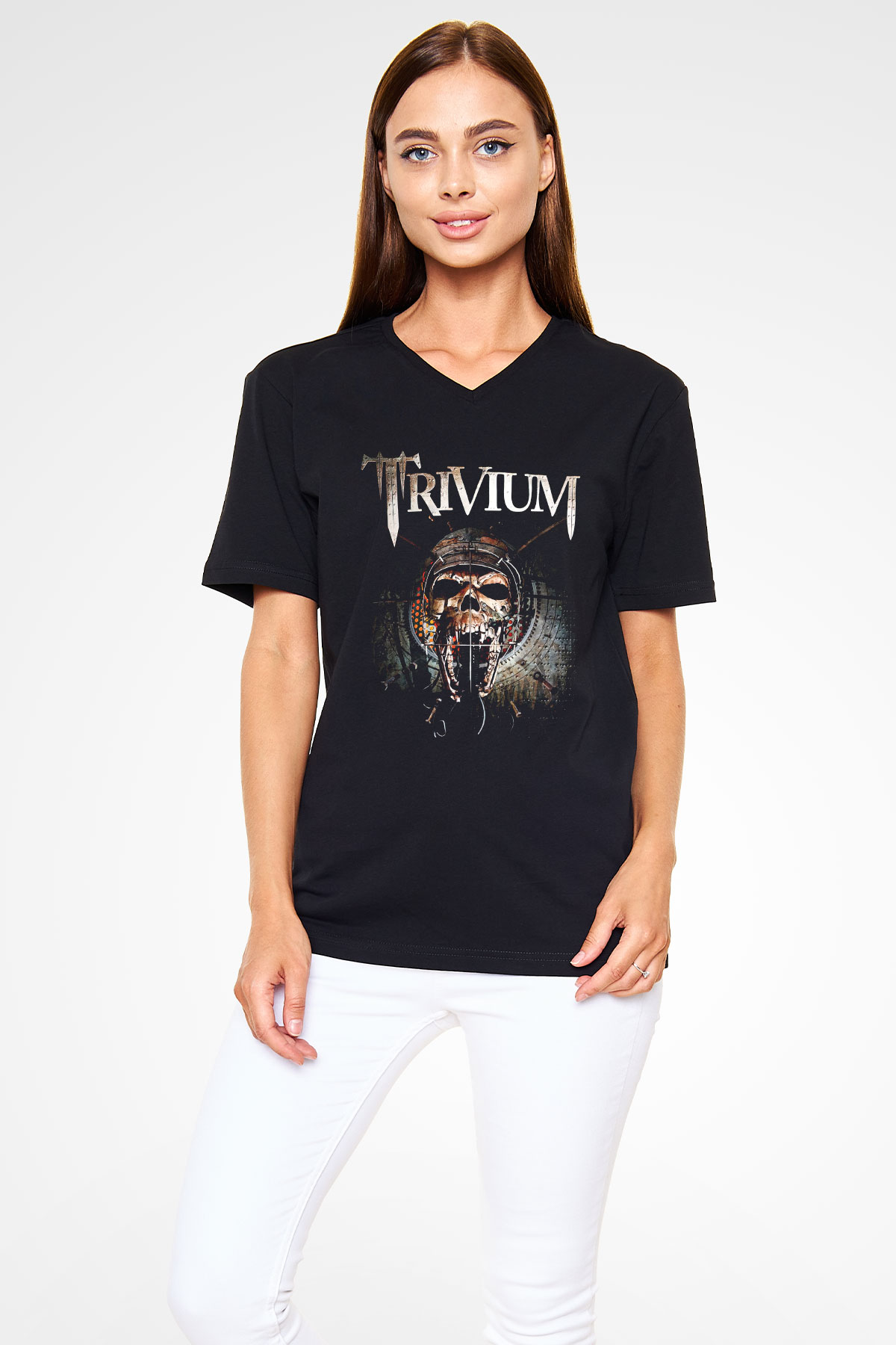 Trivium Siyah Unisex V Yaka Tişört T-Shirt