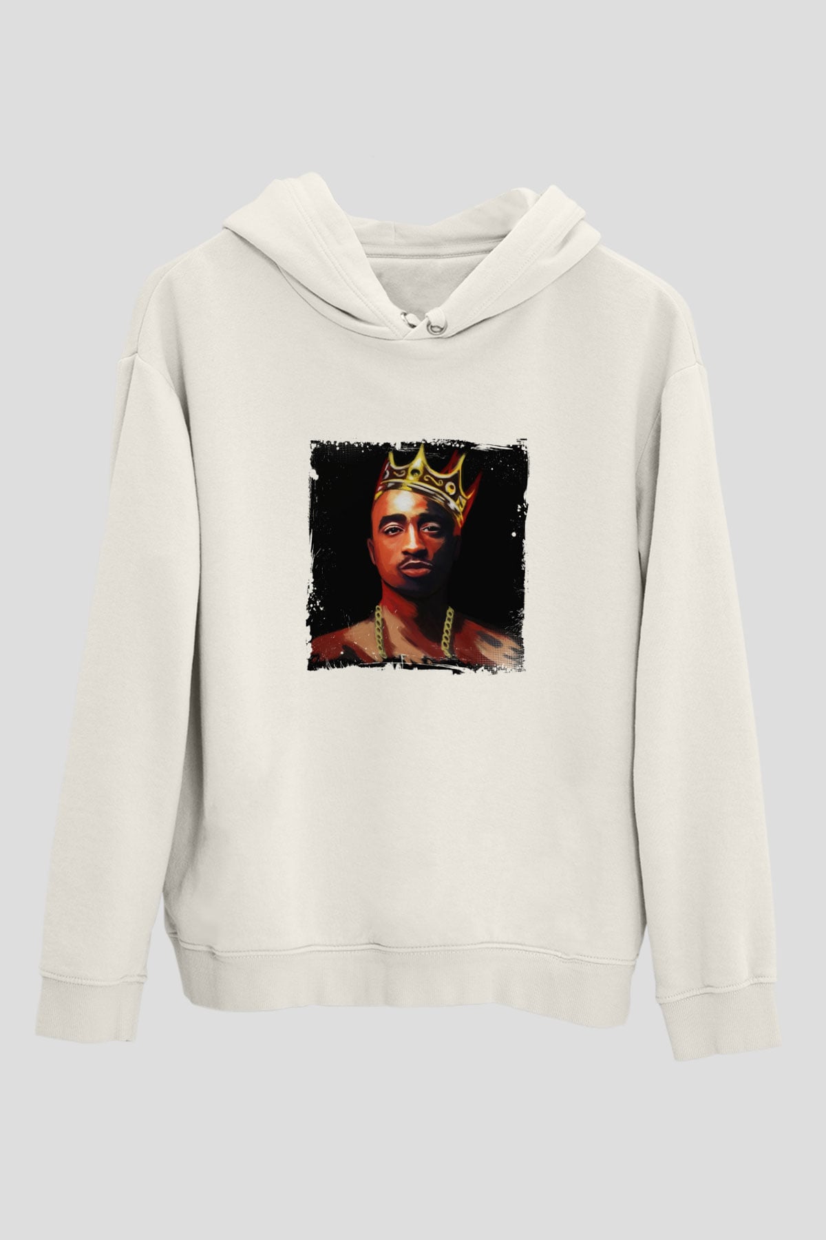Tupac Baskılı Unisex Beyaz Kapüşonlu Sweatshirt