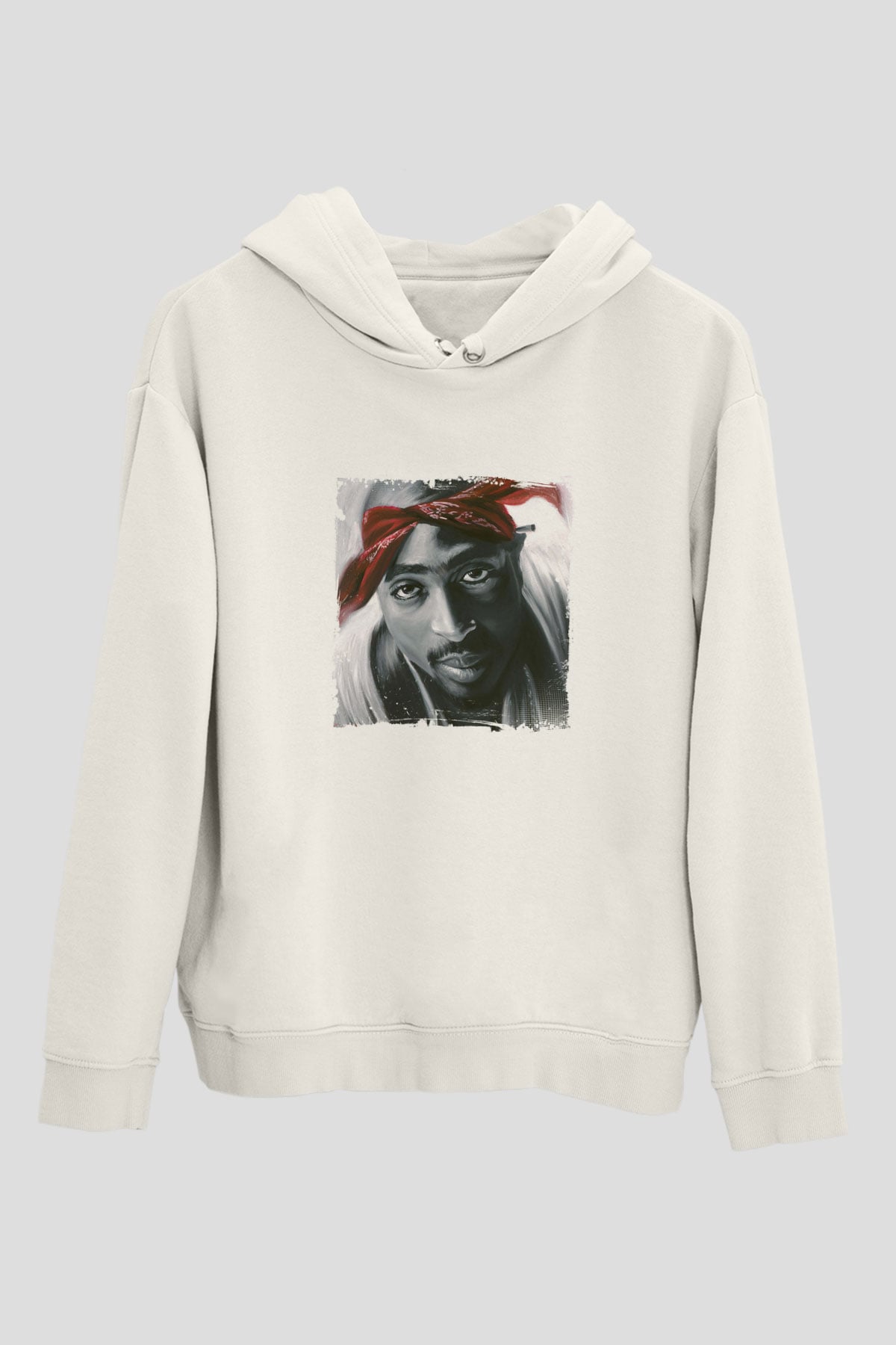 Tupac Baskılı Unisex Beyaz Kapüşonlu Sweatshirt