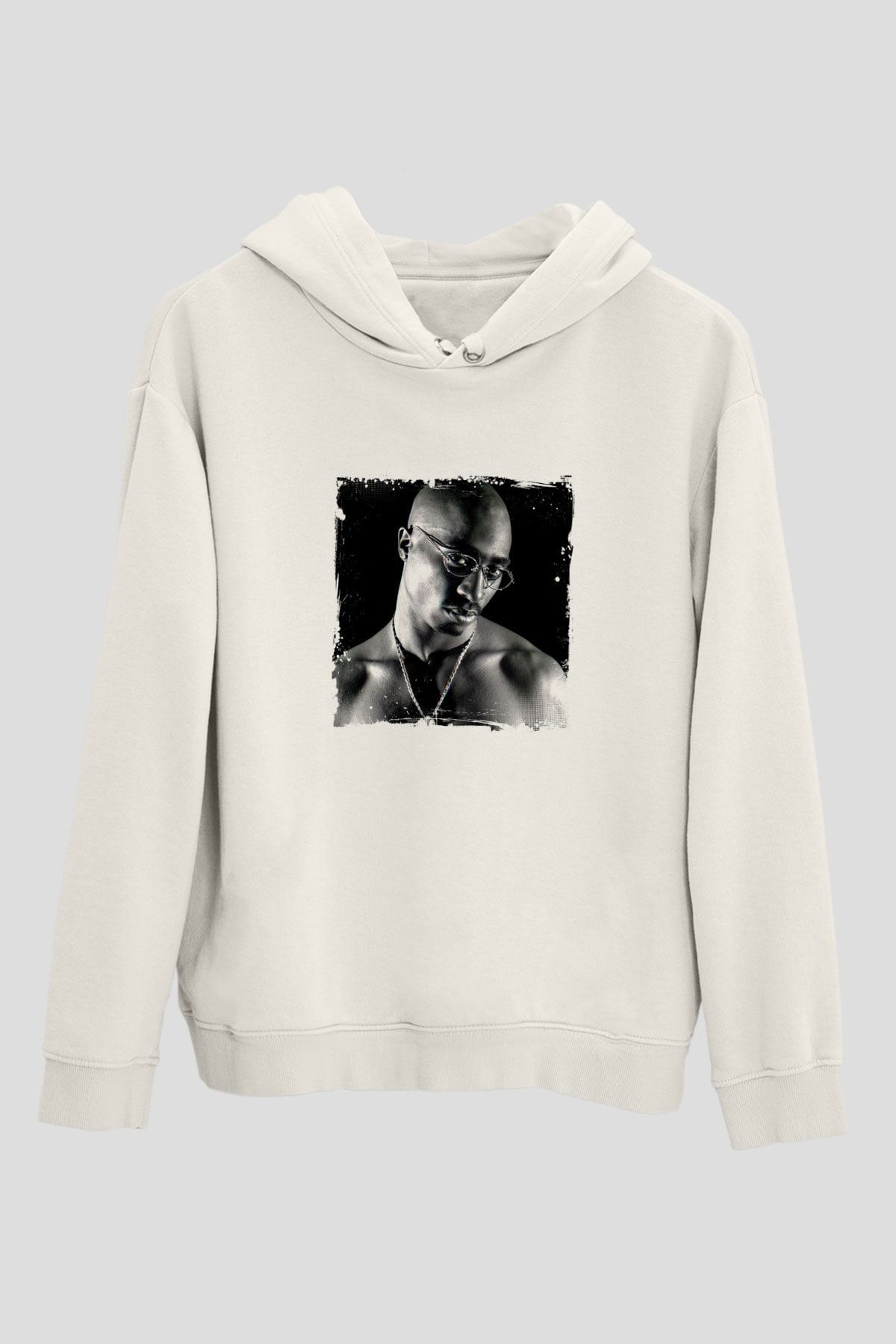 Tupac Baskılı Unisex Beyaz Kapüşonlu Sweatshirt