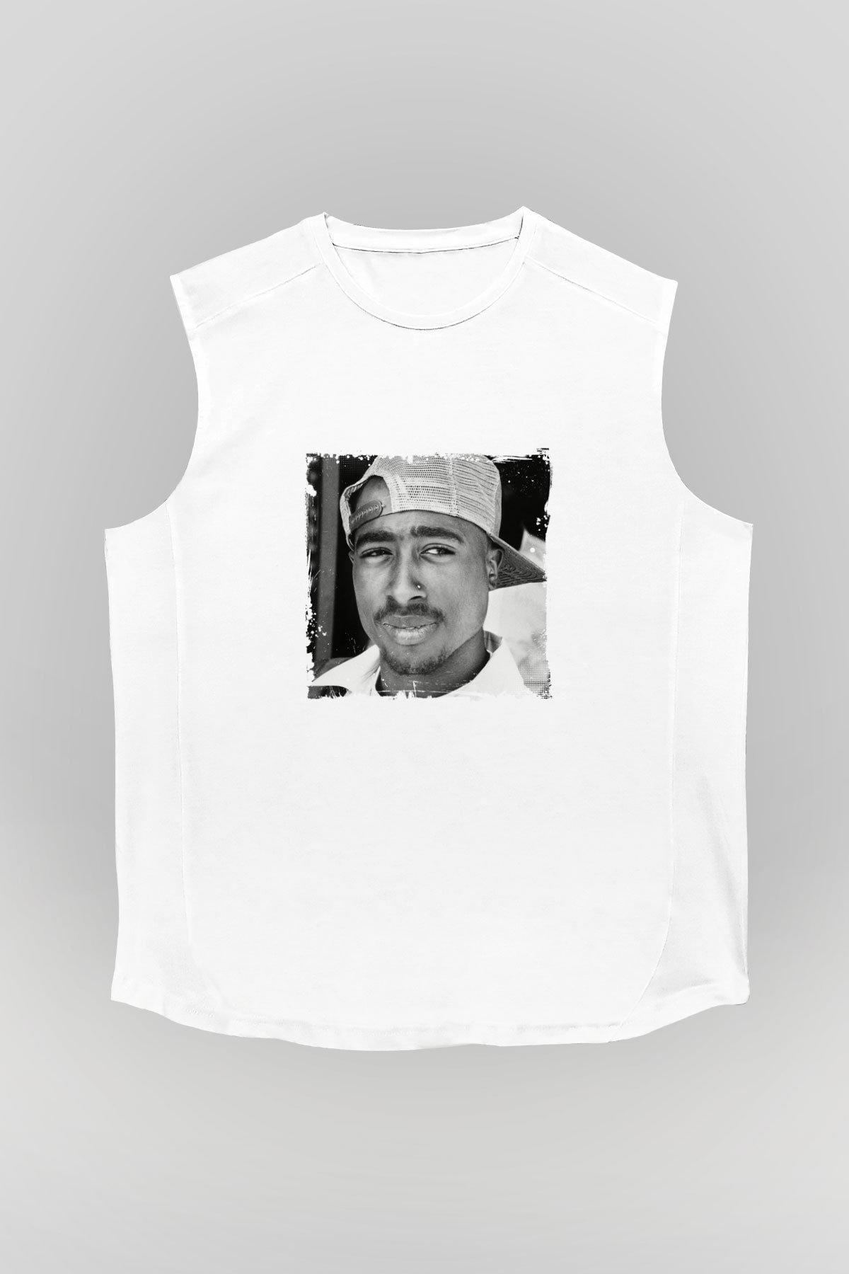 Tupac Baskılı Unisex Beyaz Kolsuz Tişört