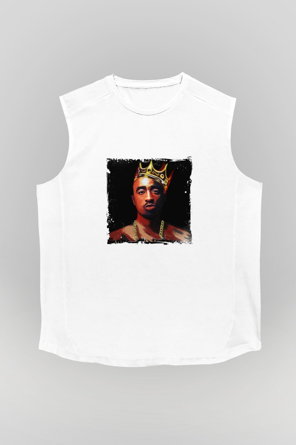 Tupac Baskılı Unisex Beyaz Kolsuz Tişört