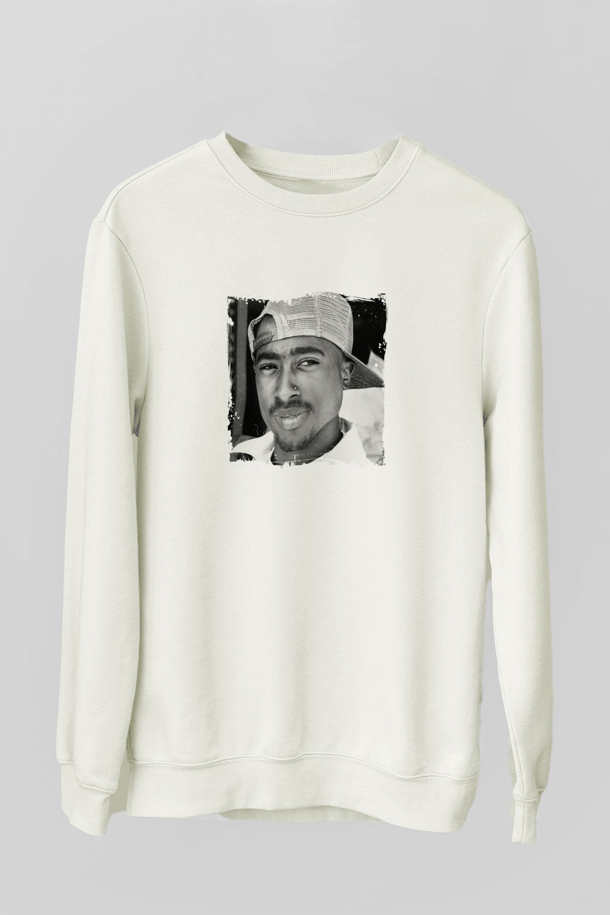 Tupac Baskılı Unisex Beyaz Sweatshirt