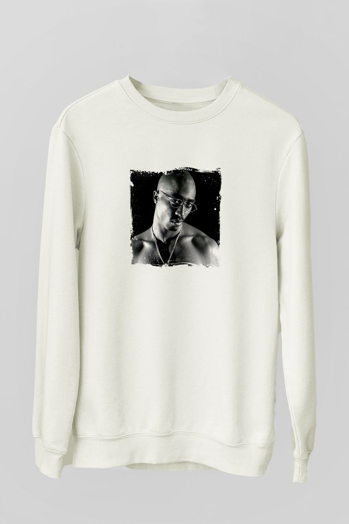 Tupac Baskılı Unisex Beyaz Sweatshirt
