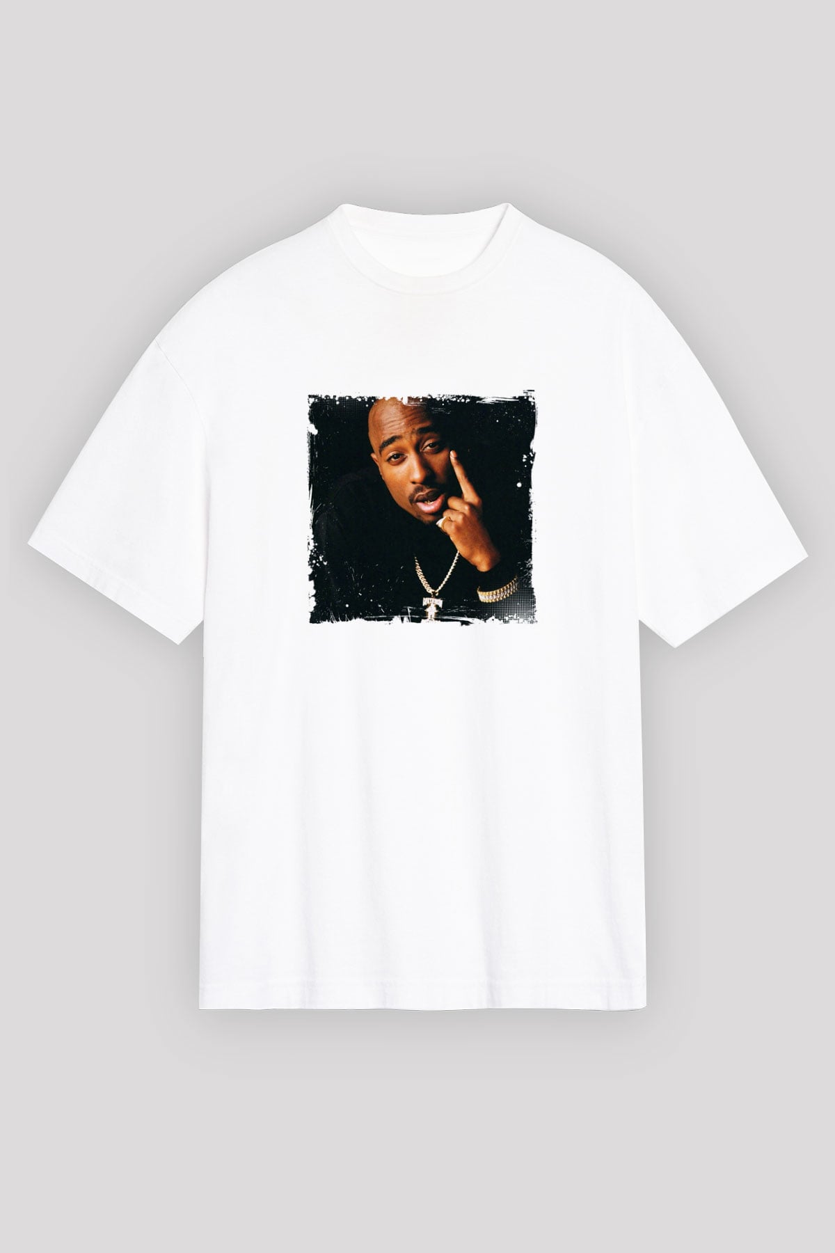 Tupac Baskılı Unisex Beyaz Tişört
