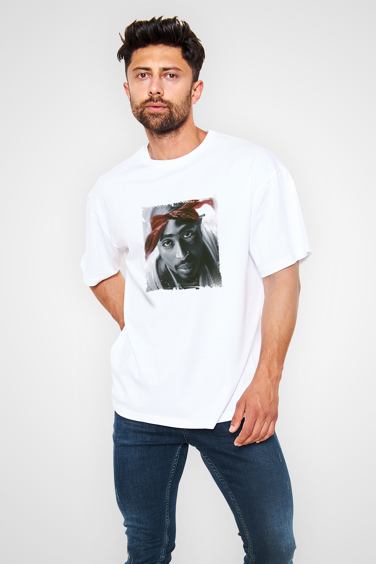 Tupac Baskılı Unisex Beyaz Tişört