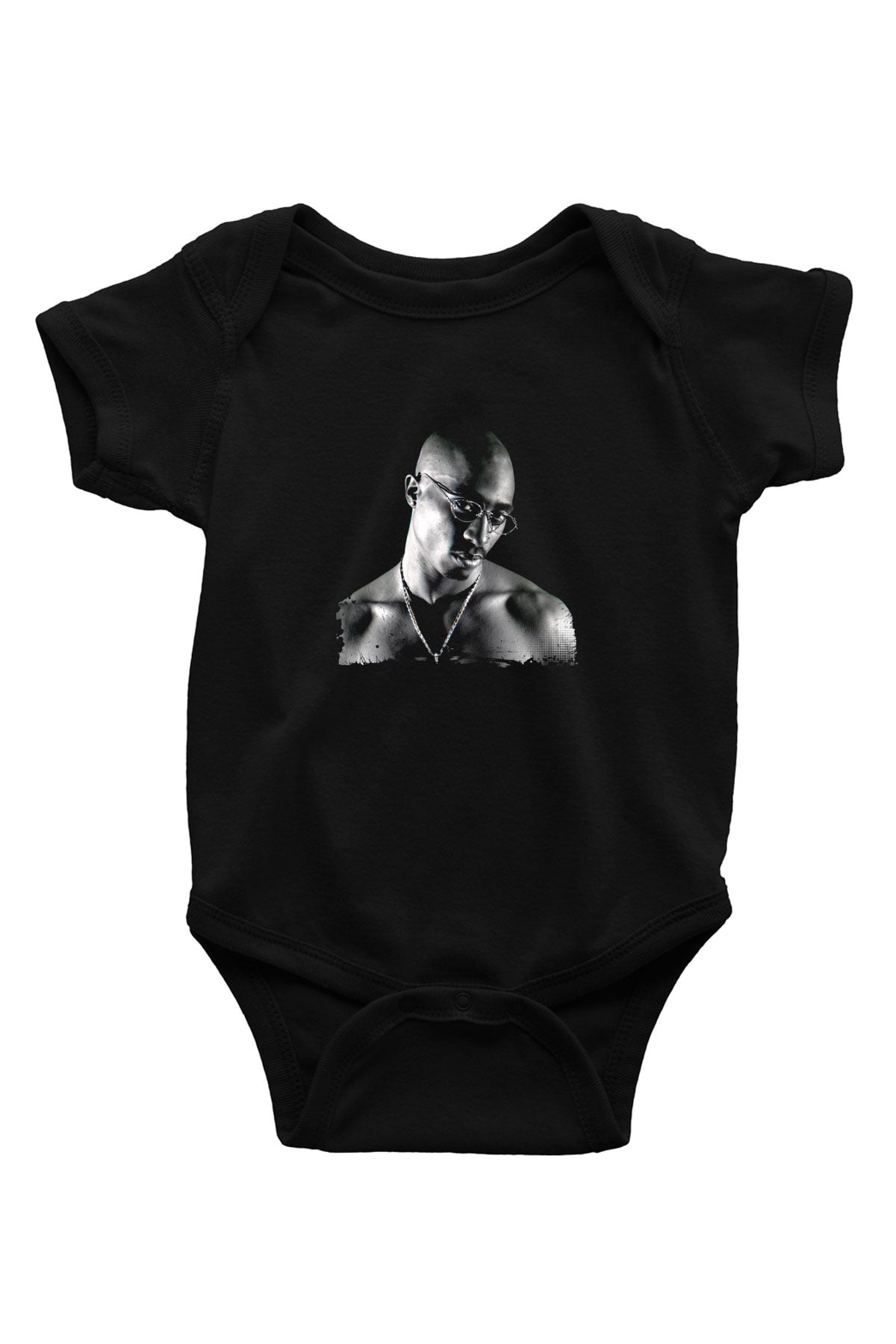 Tupac Baskılı Unisex Siyah Bebek Body - Zıbın