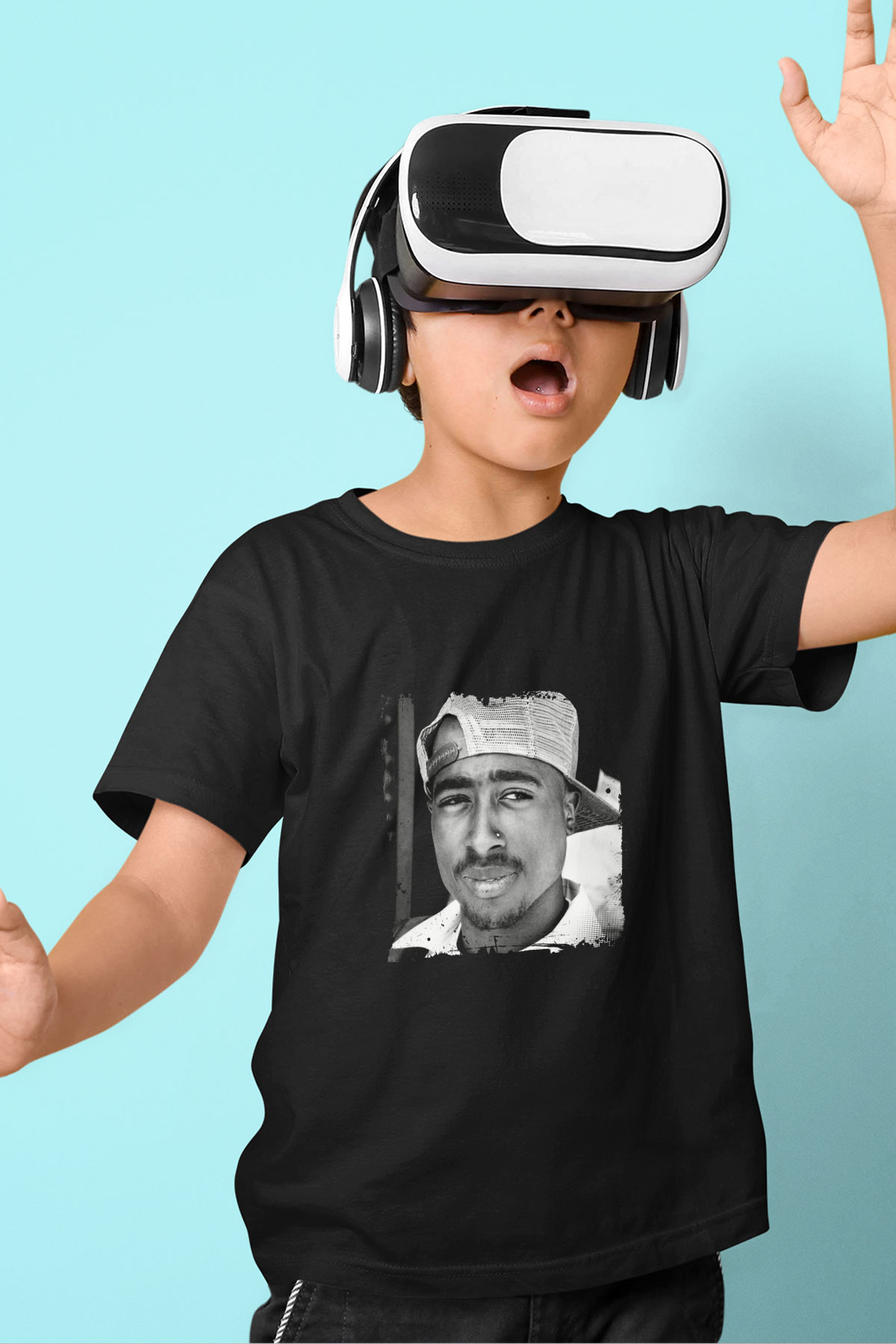 Tupac Baskılı Unisex Siyah Çocuk Tişört