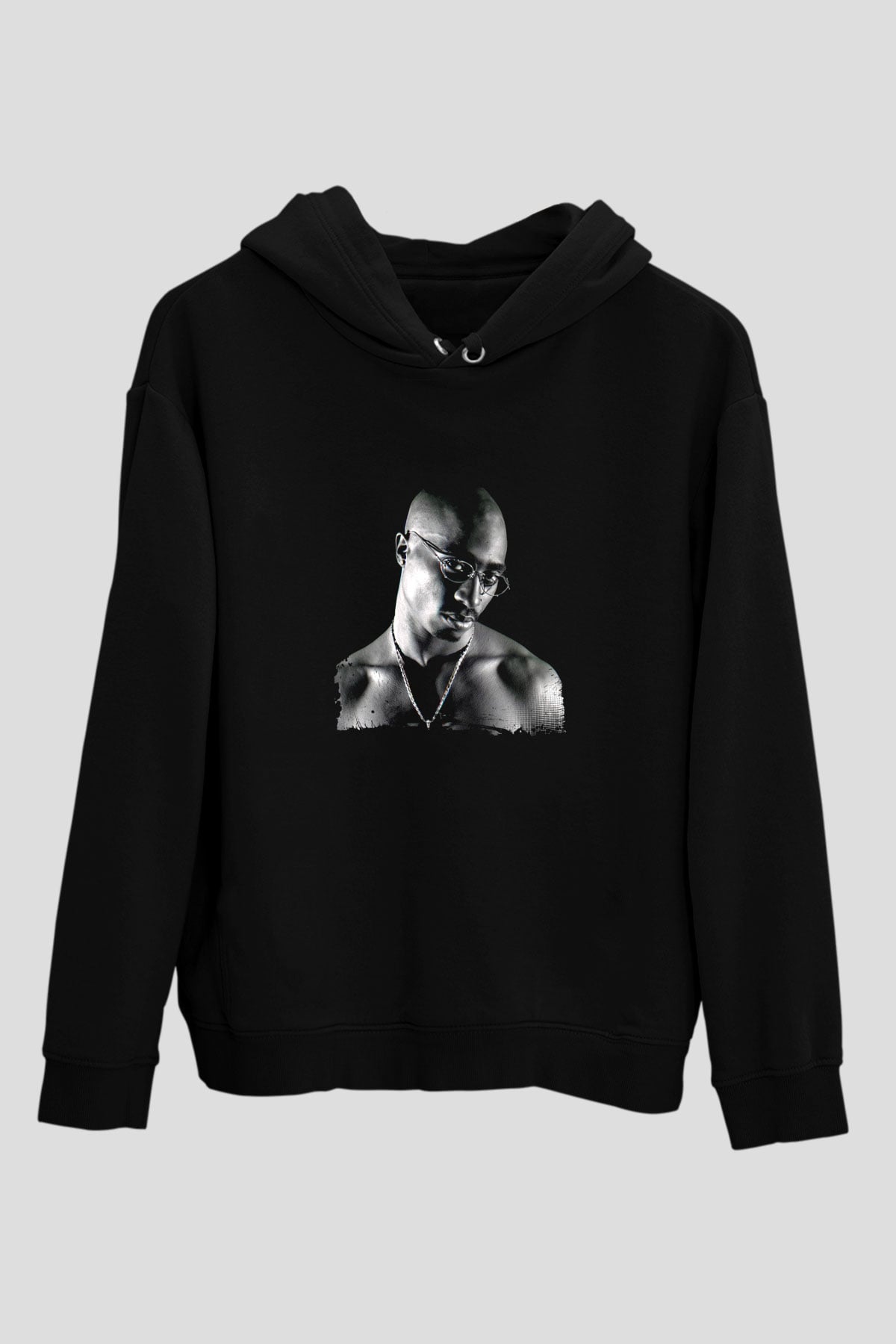 Tupac Baskılı Unisex Siyah Hoodie
