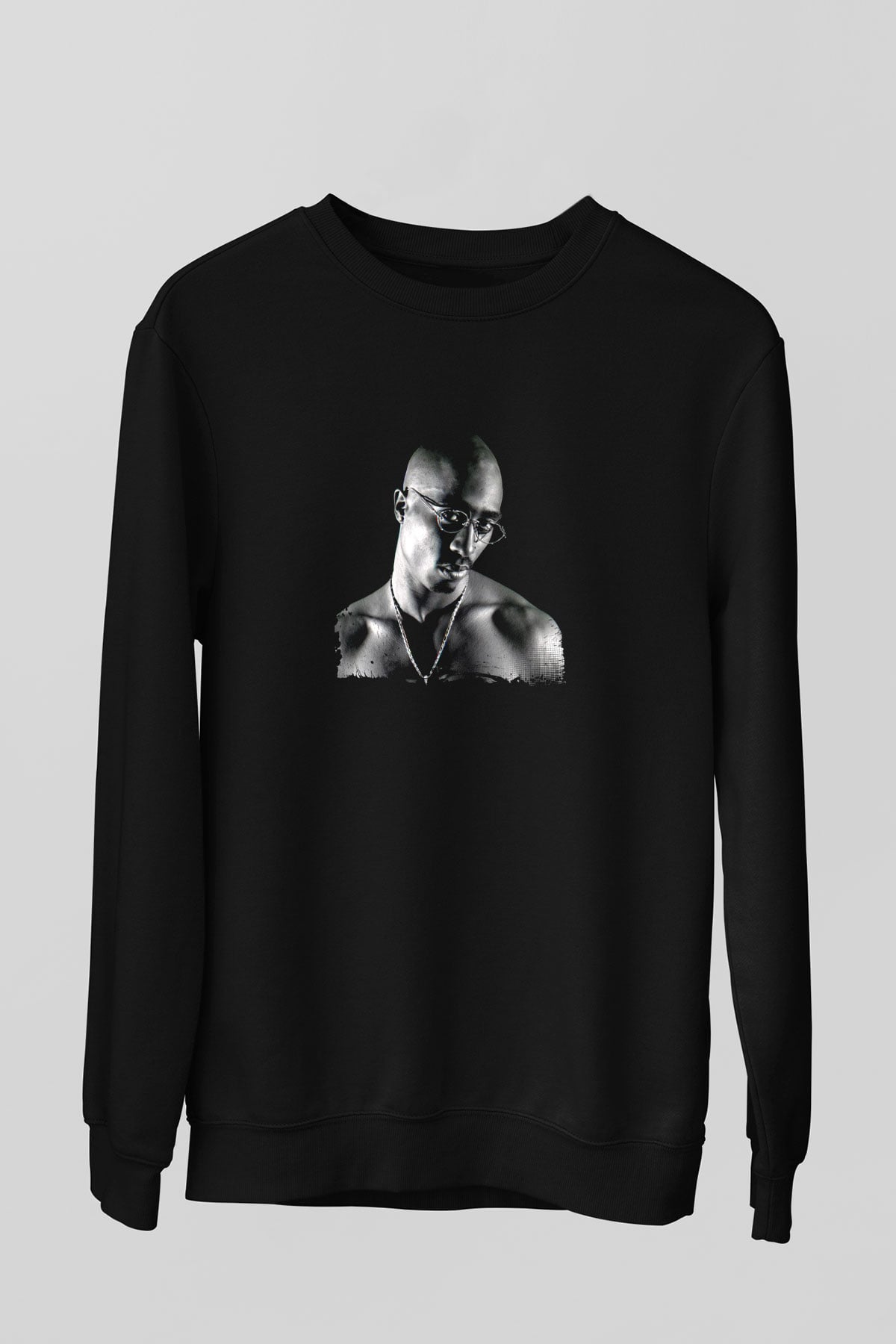 Tupac Baskılı Unisex Siyah Sweatshirt