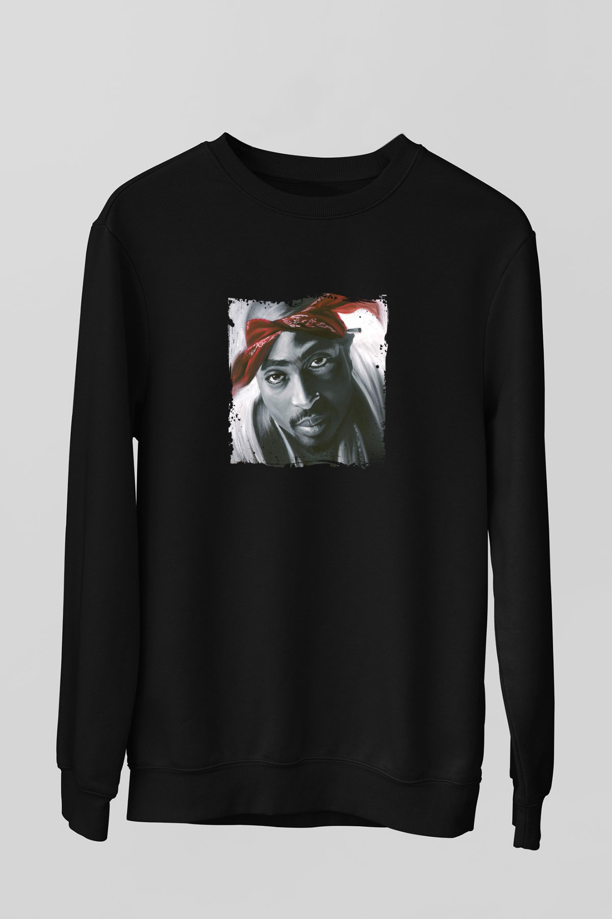 Tupac Baskılı Unisex Siyah Sweatshirt