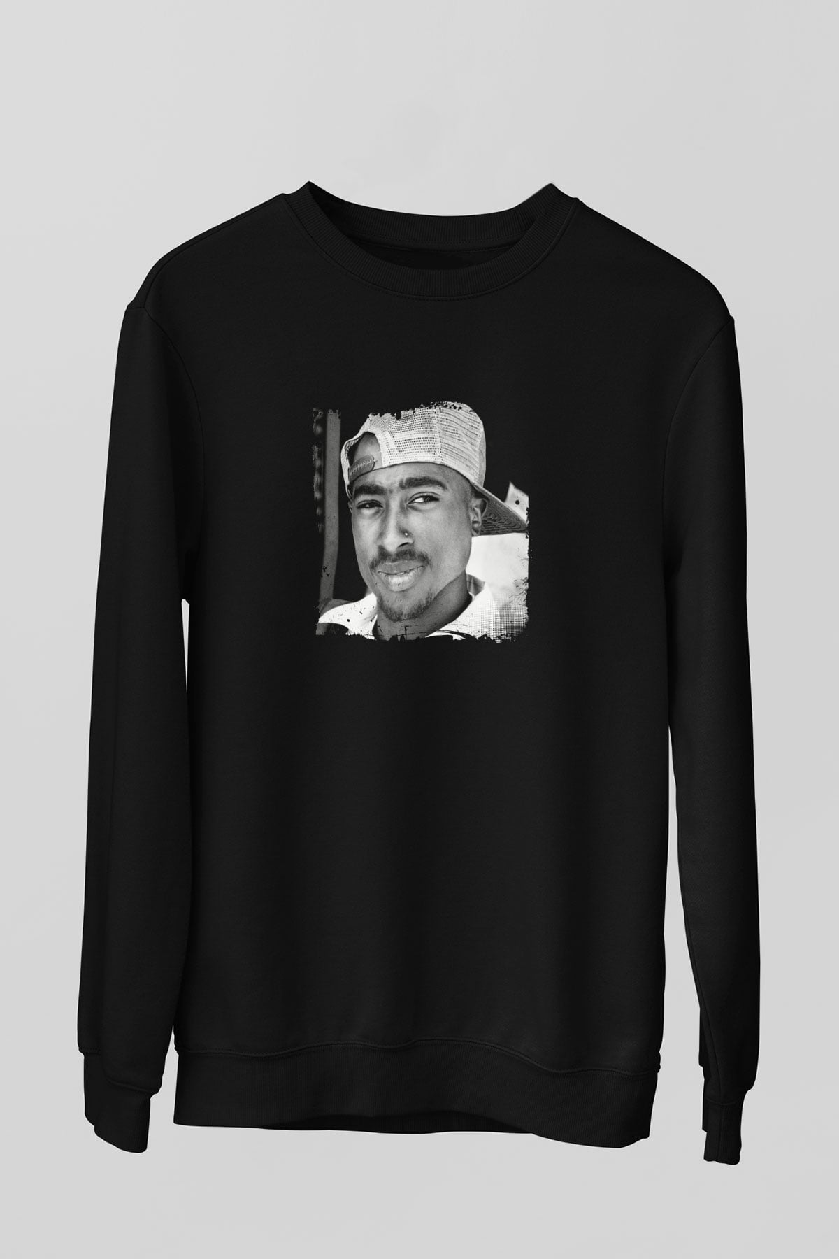 Tupac Baskılı Unisex Siyah Sweatshirt