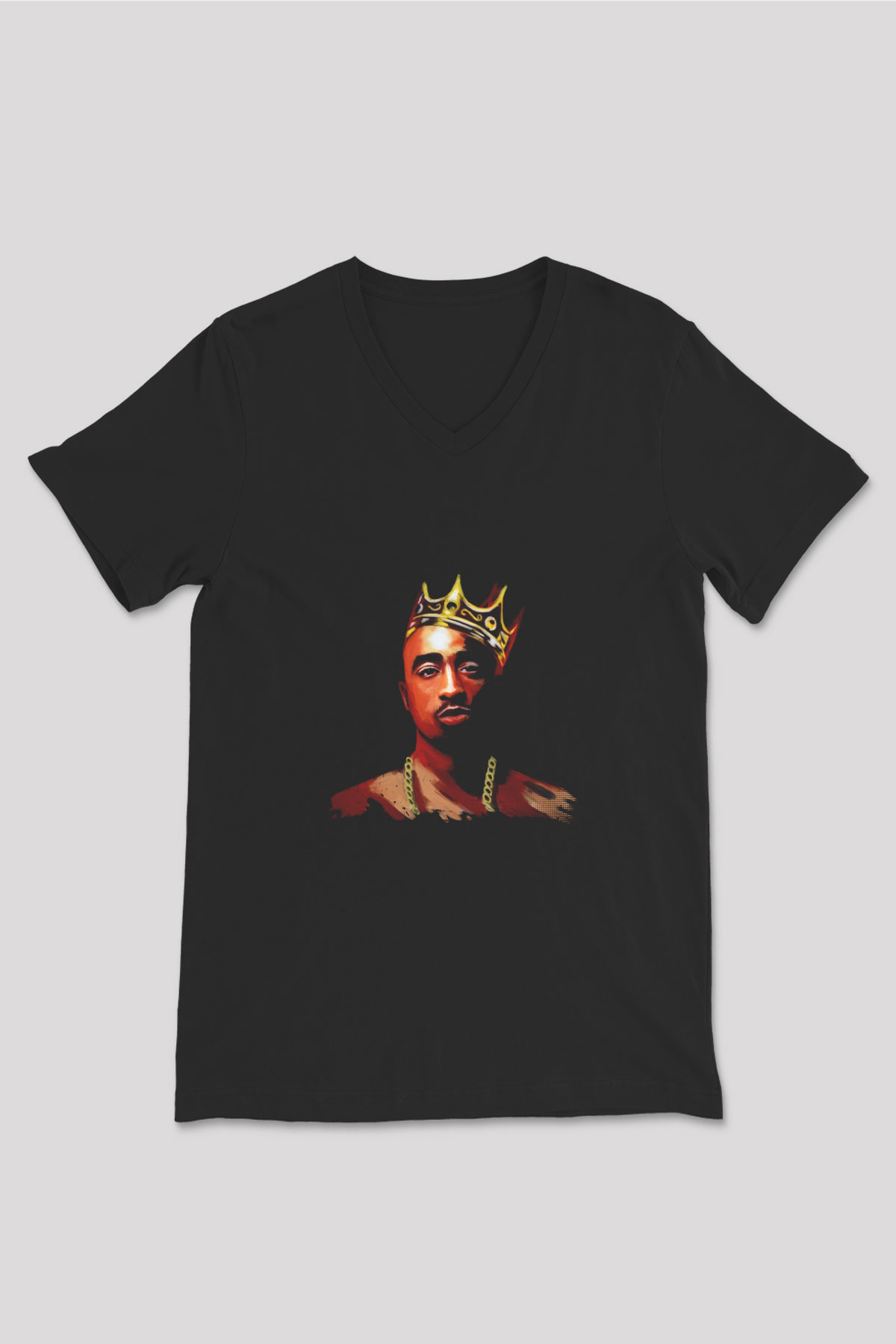 Tupac Baskılı Unisex Siyah V Yaka Tişört
